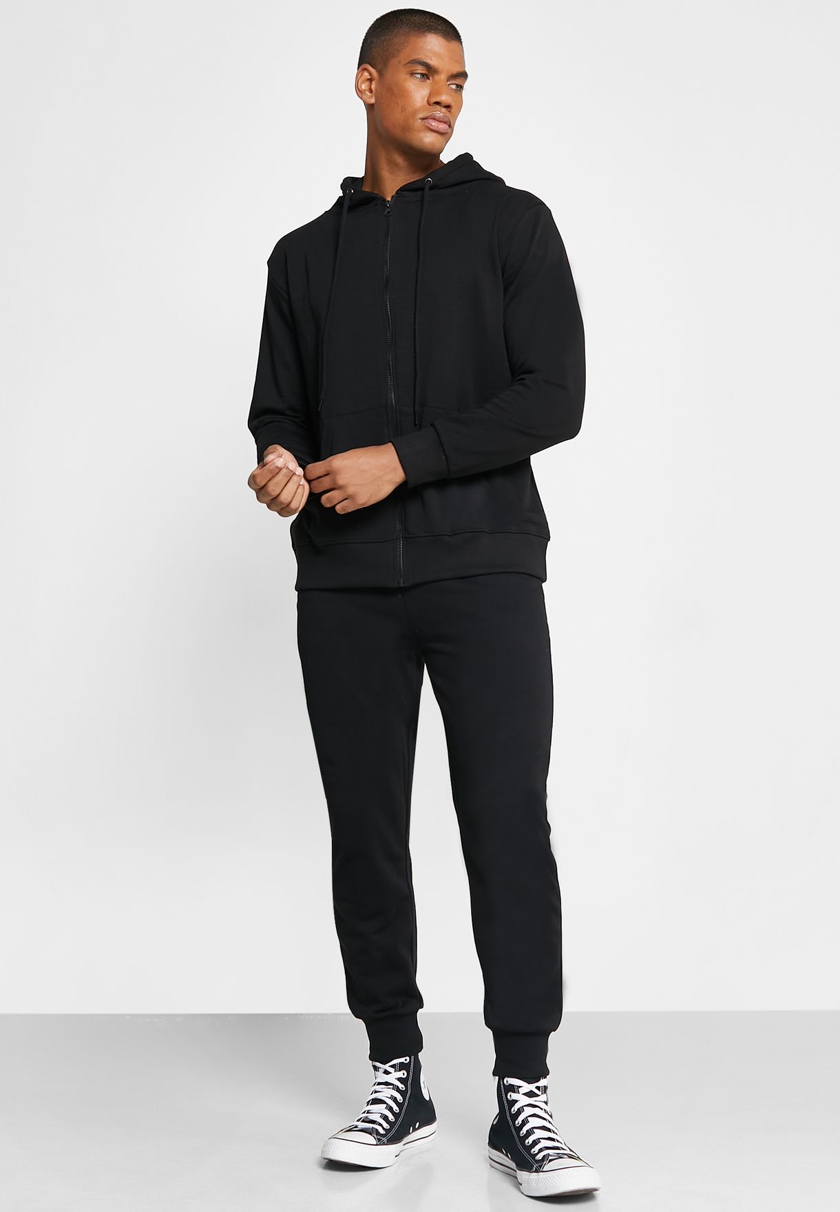 Buy Seventy Five Basics black Zip Through Hood Tracksuit for Men in ...