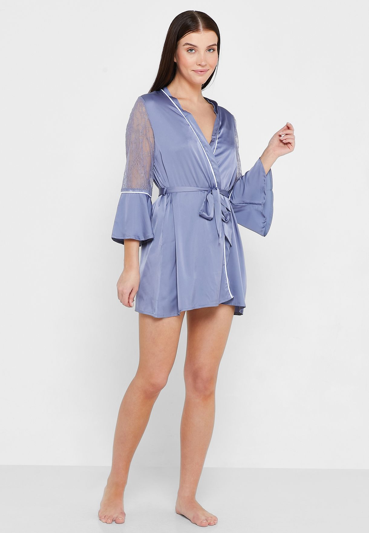 Lace Detail Slip Dress With Robe
