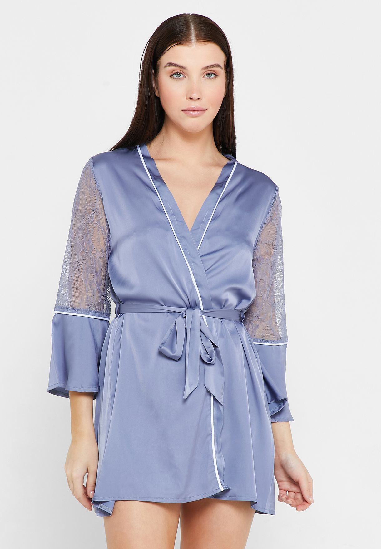 Lace Detail Slip Dress With Robe