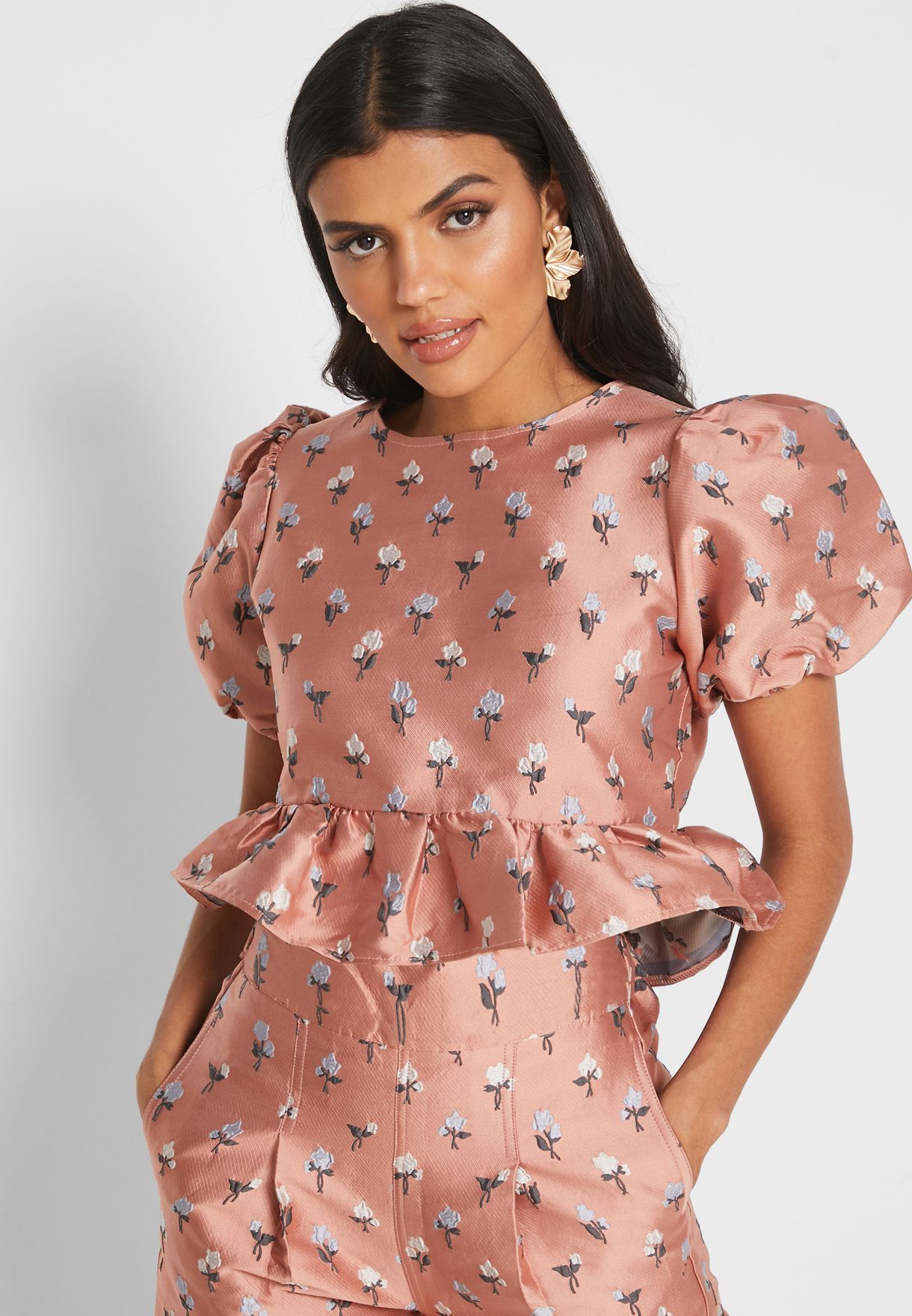 jacquard peplum top