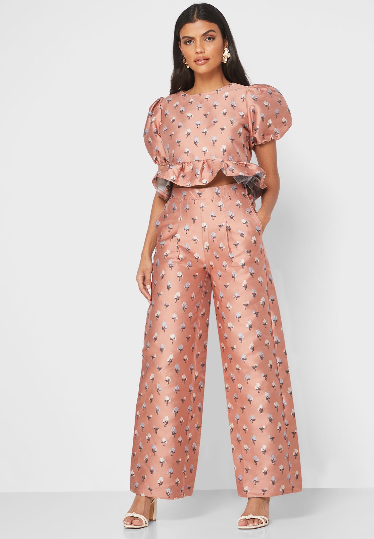 baker by ted baker jacquard peplum top and trousers set