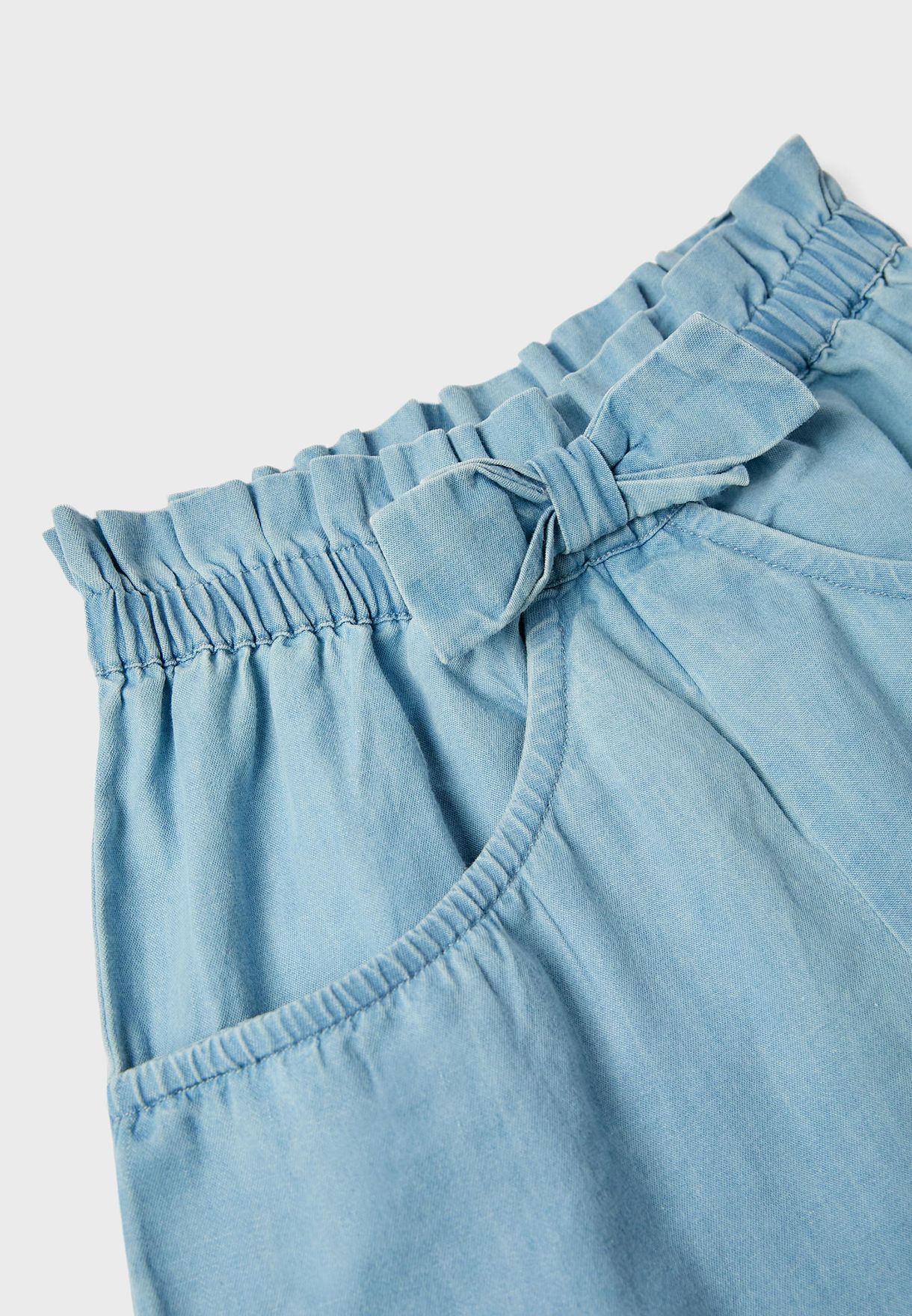 Kids Light Wash Bow Detail Denim Shorts