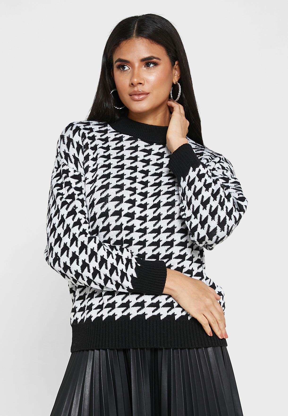 Houndstooth Knitted Sweater