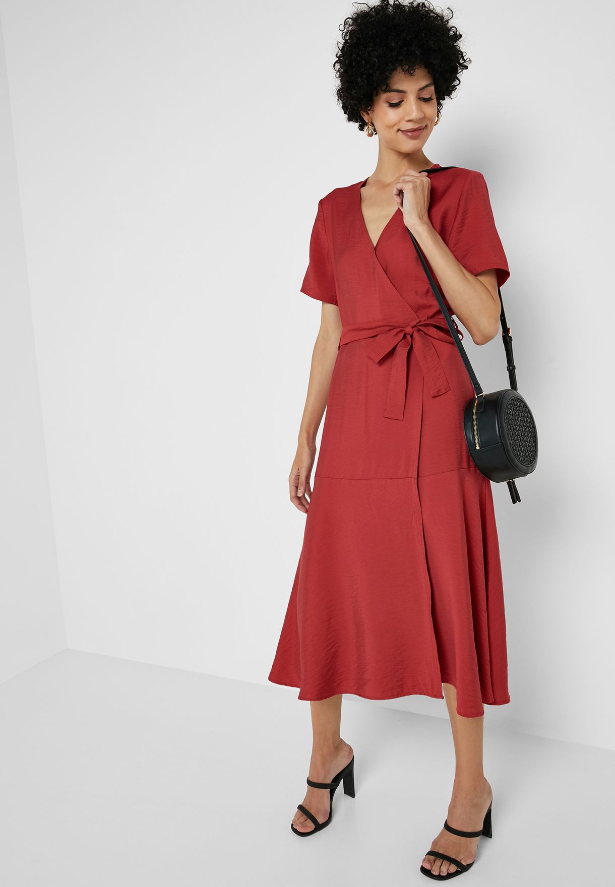 Buy Mango red Short Sleeve Wrap Dress for Women in Kuwait city, other cities