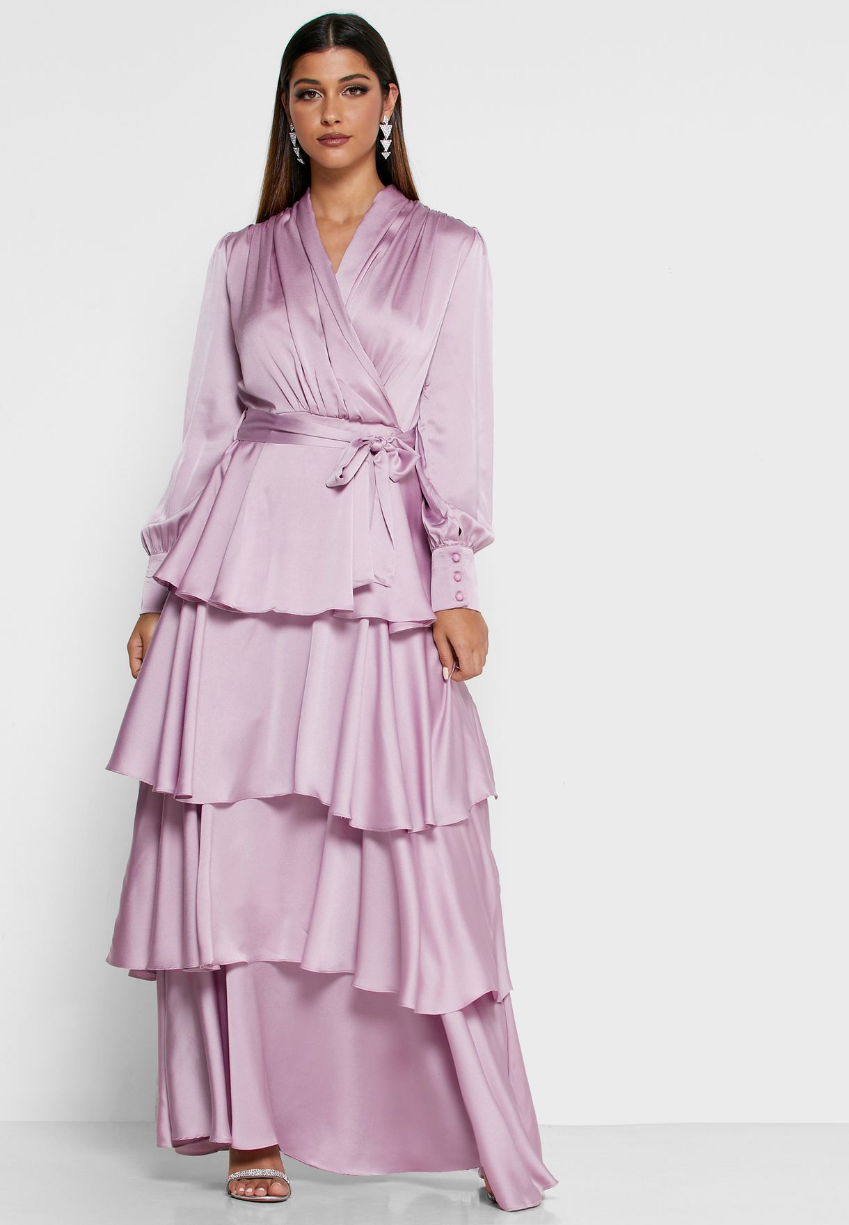 purple satin wrap dress