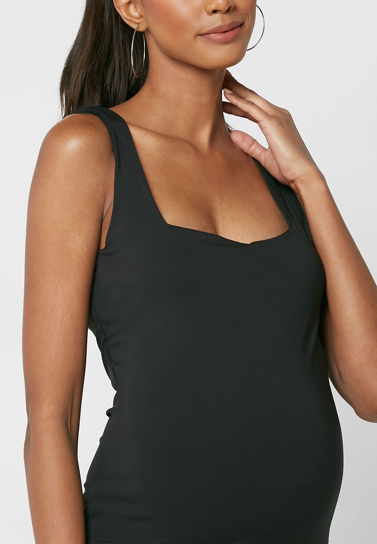 Buy Cotton On black Bump Friendly Bodycon Square Neck Midi Dress for