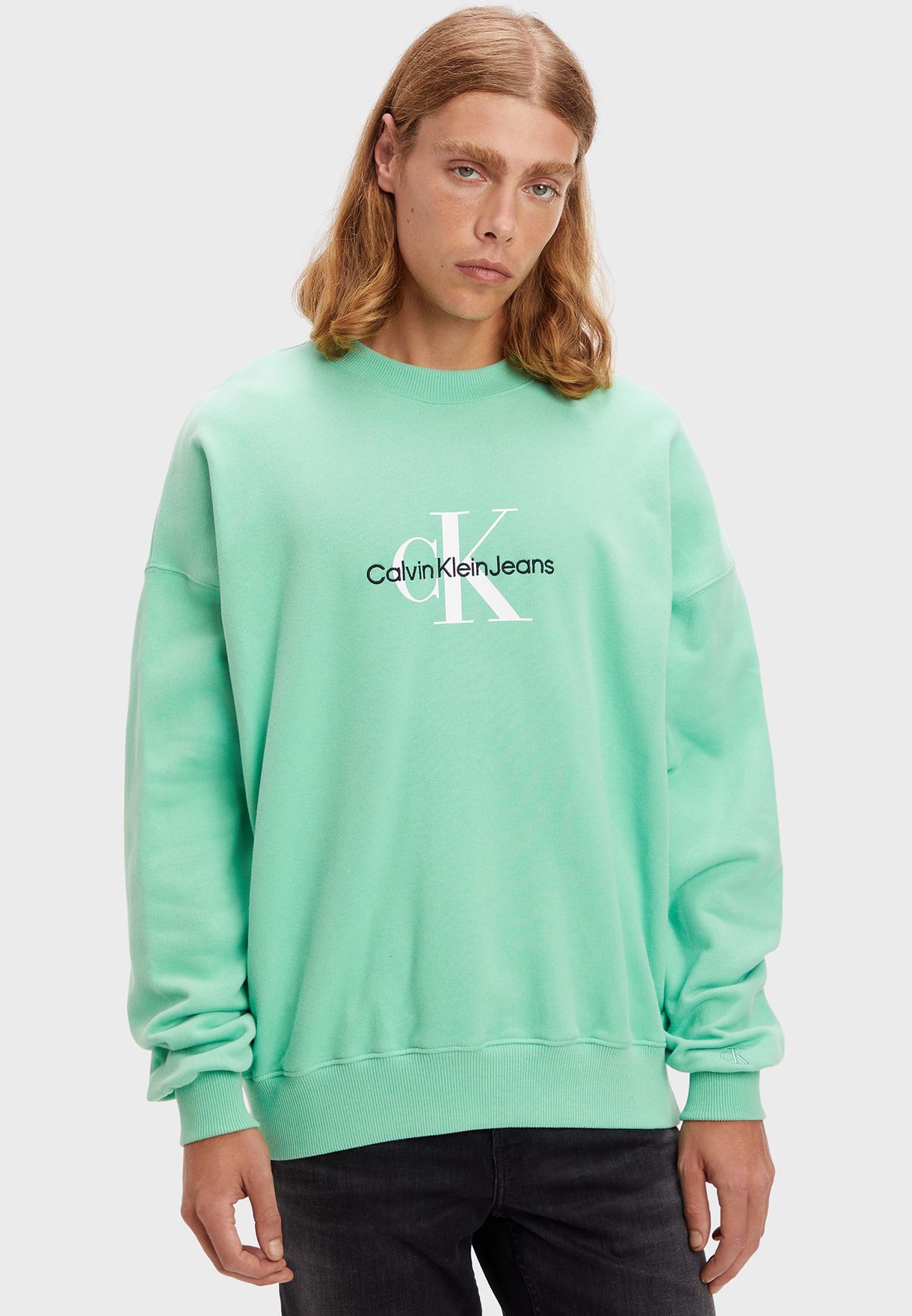 Buy Calvin Klein Jeans green Mono Logo Oversized Sweatshirt for Men in ...