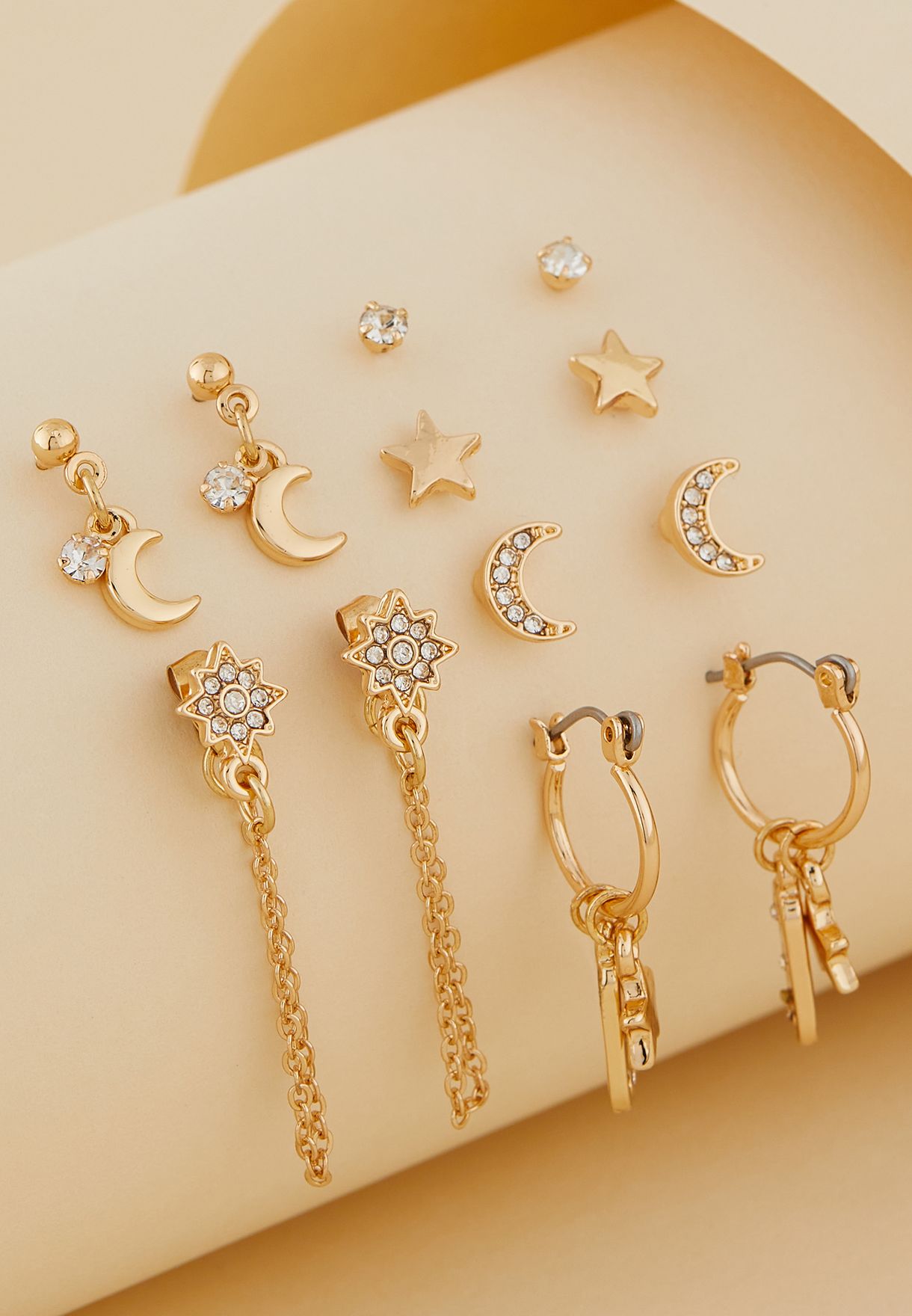 Pack Of 6 Diamante Star And Moon Earrings 