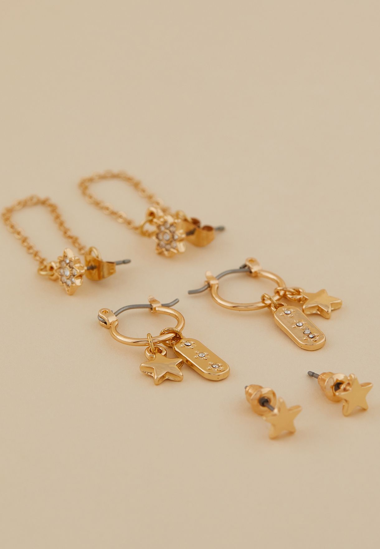 Pack Of 6 Diamante Star And Moon Earrings 