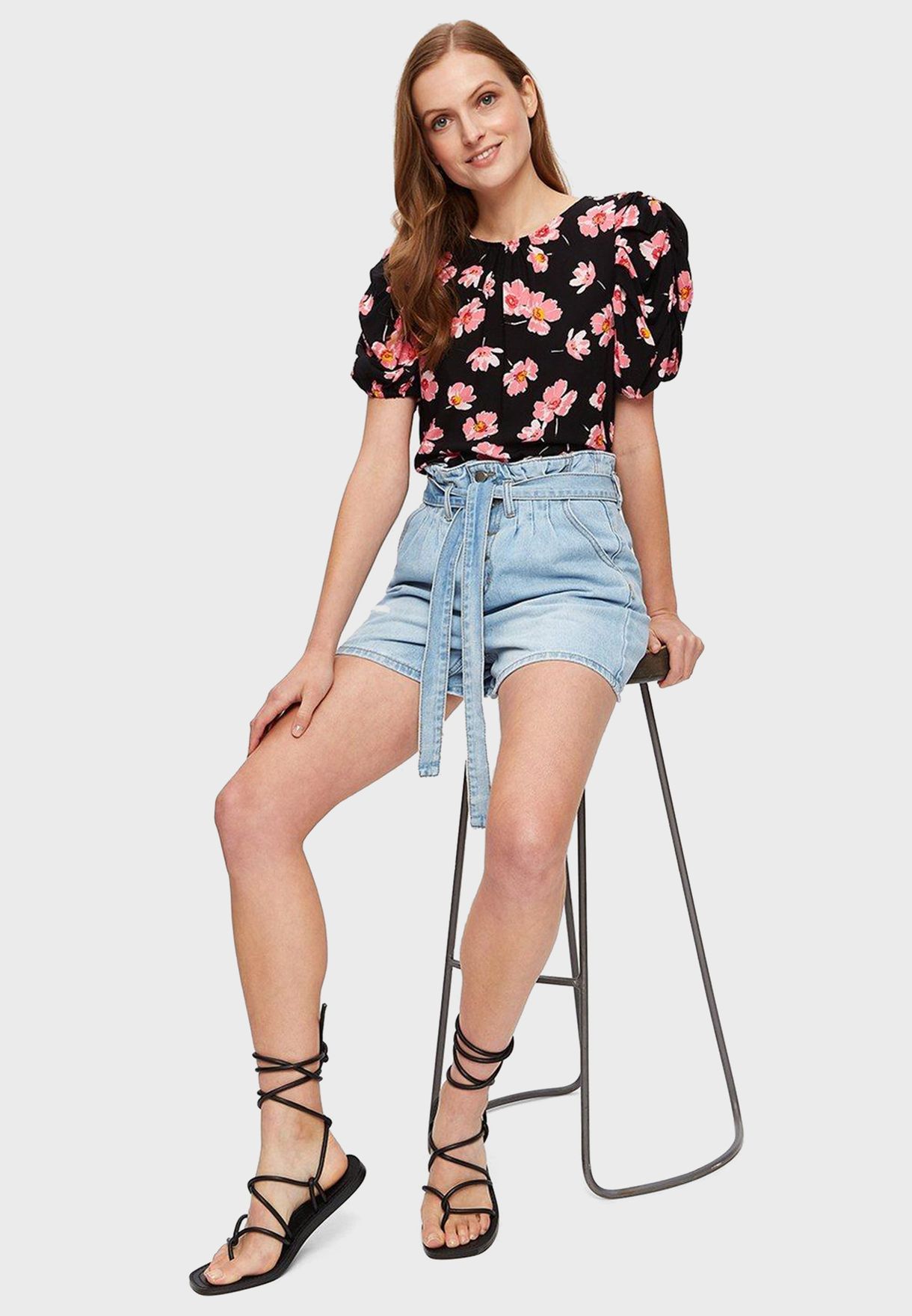 Puff Sleeve Floral Print Top