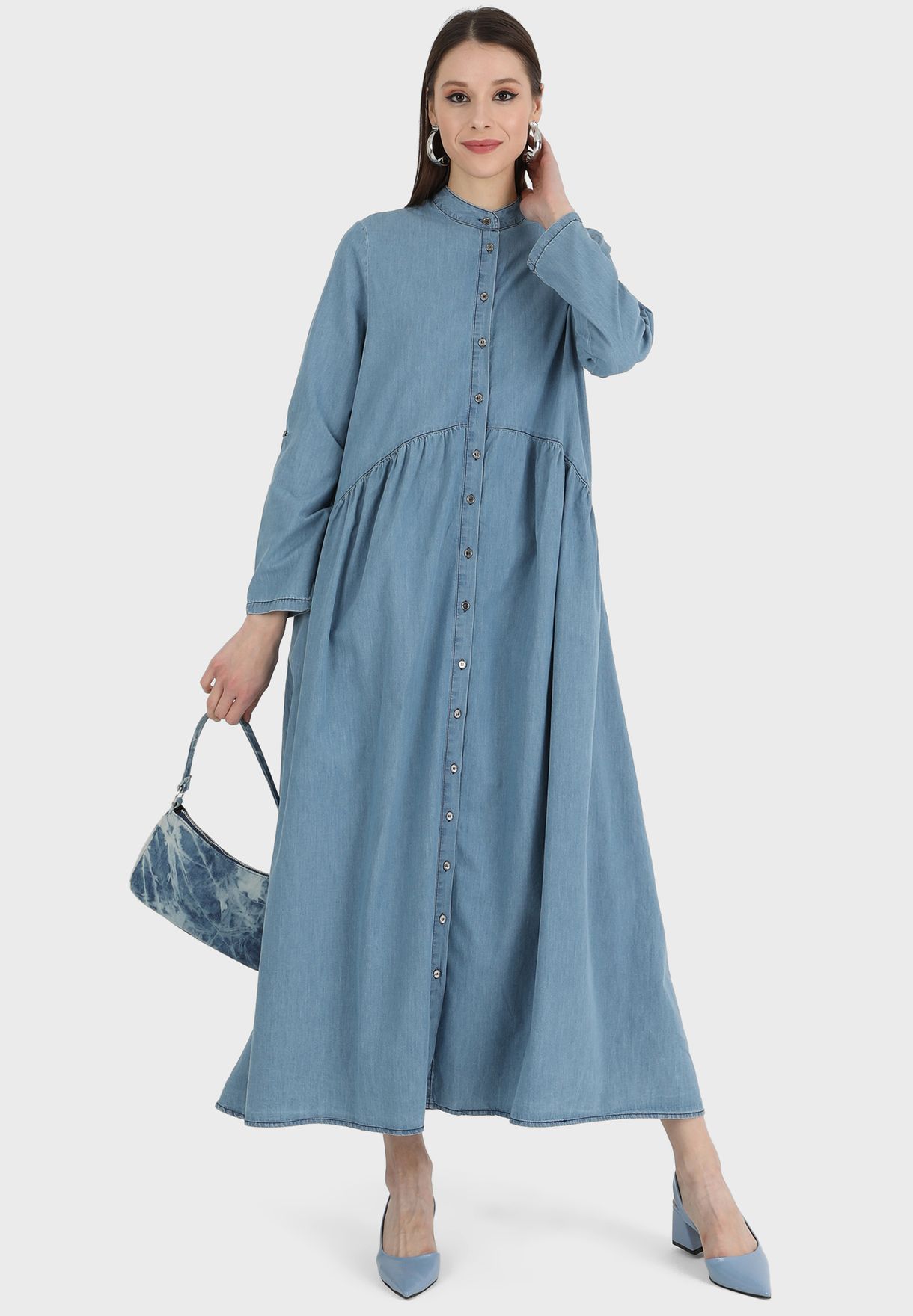 Buy Benin By Modanisa blue Button Down Denim Dress for Women in MENA ...