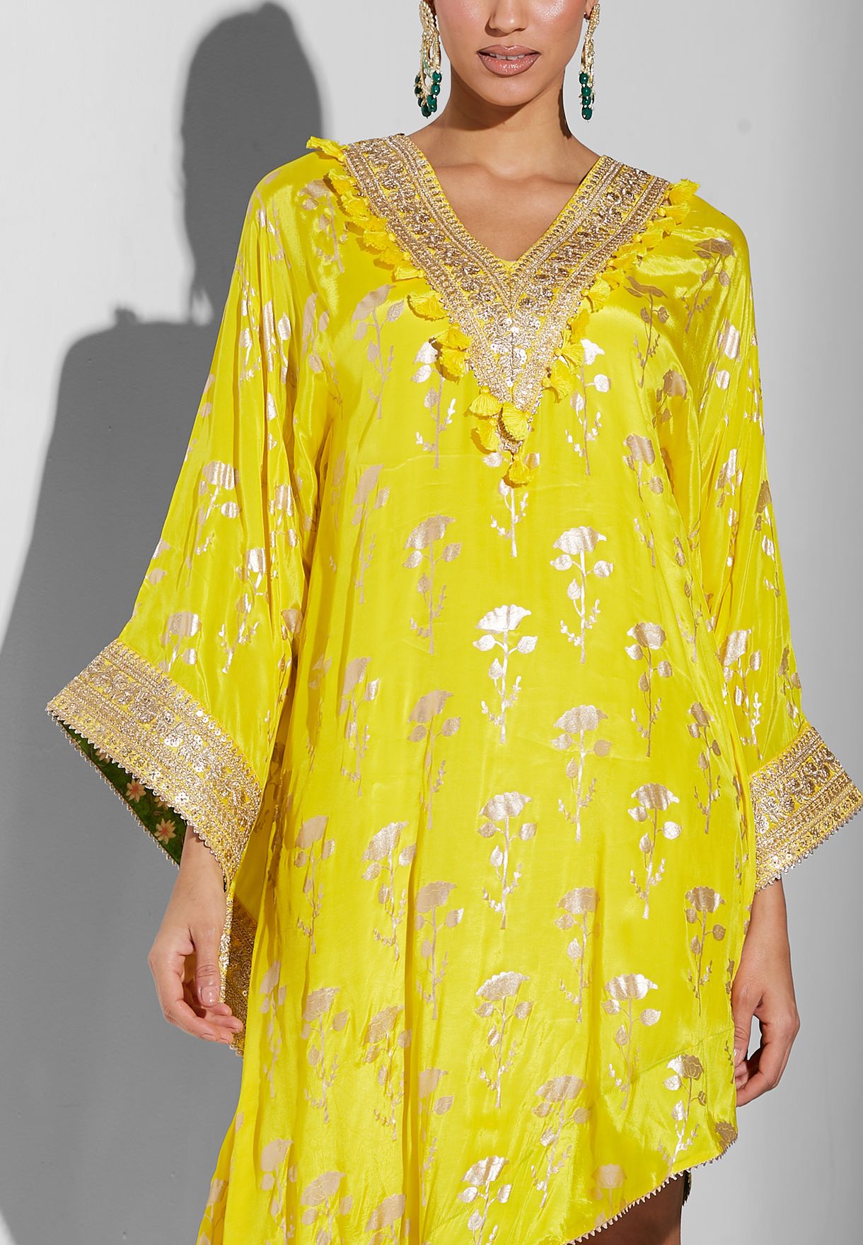 Embroidered Asymmetric Kaftan Dress