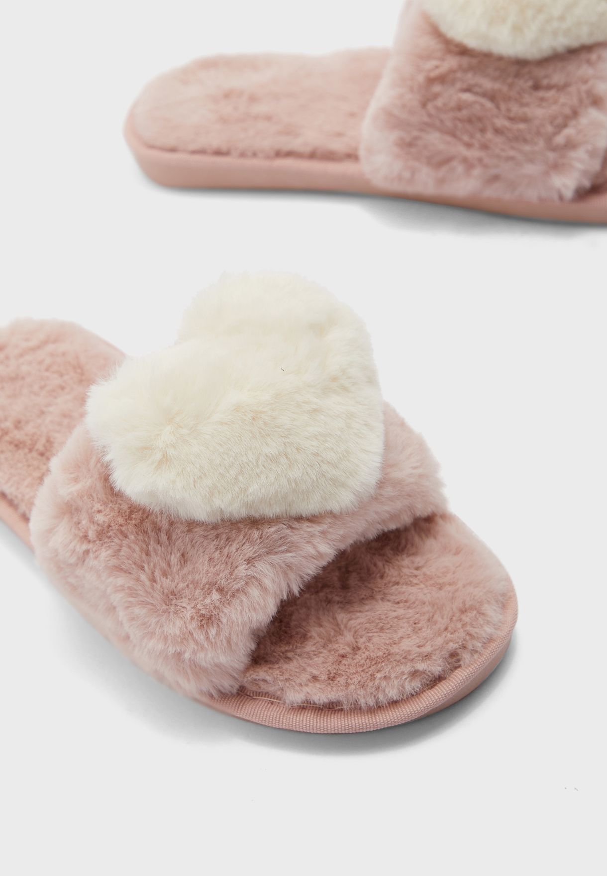 Buy Ginger brown Furry Heart Open Toe Bedroom Slippers for Women in ...