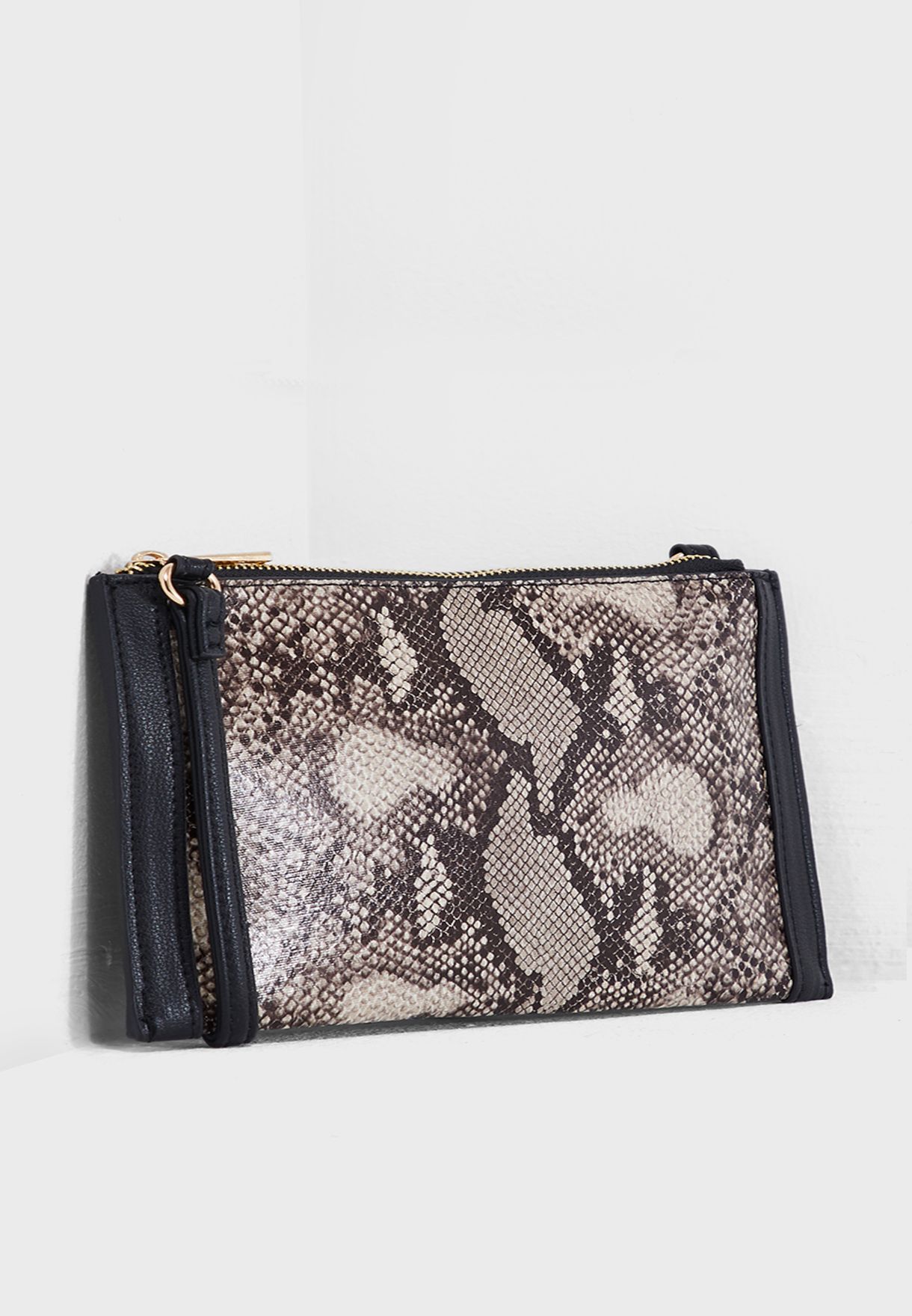 grey snake print clutch bag