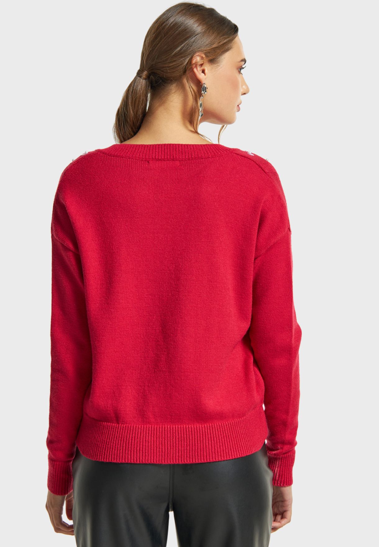 Embellished V-Neck Knitted Sweater