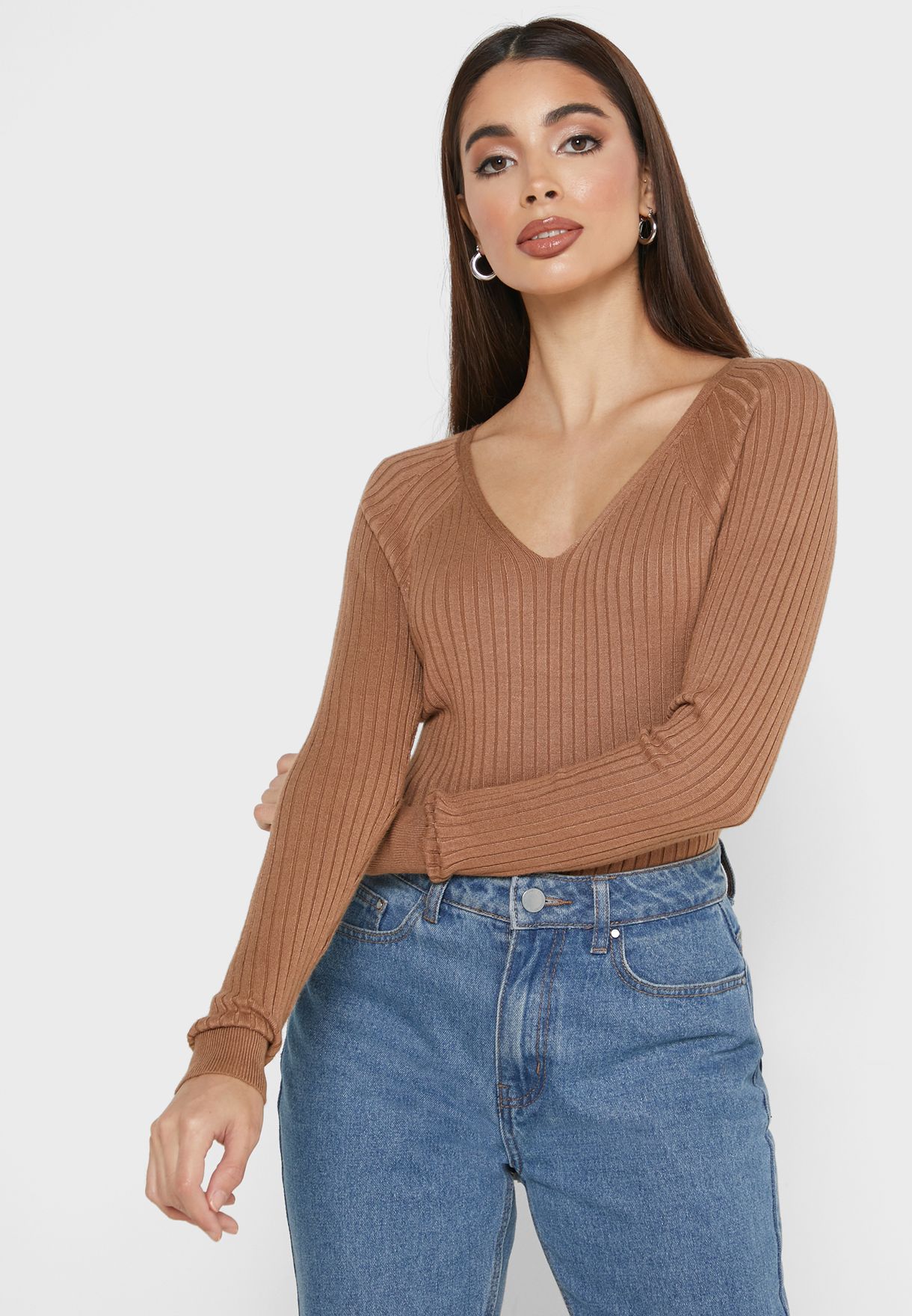 v neck ribbed cardigan