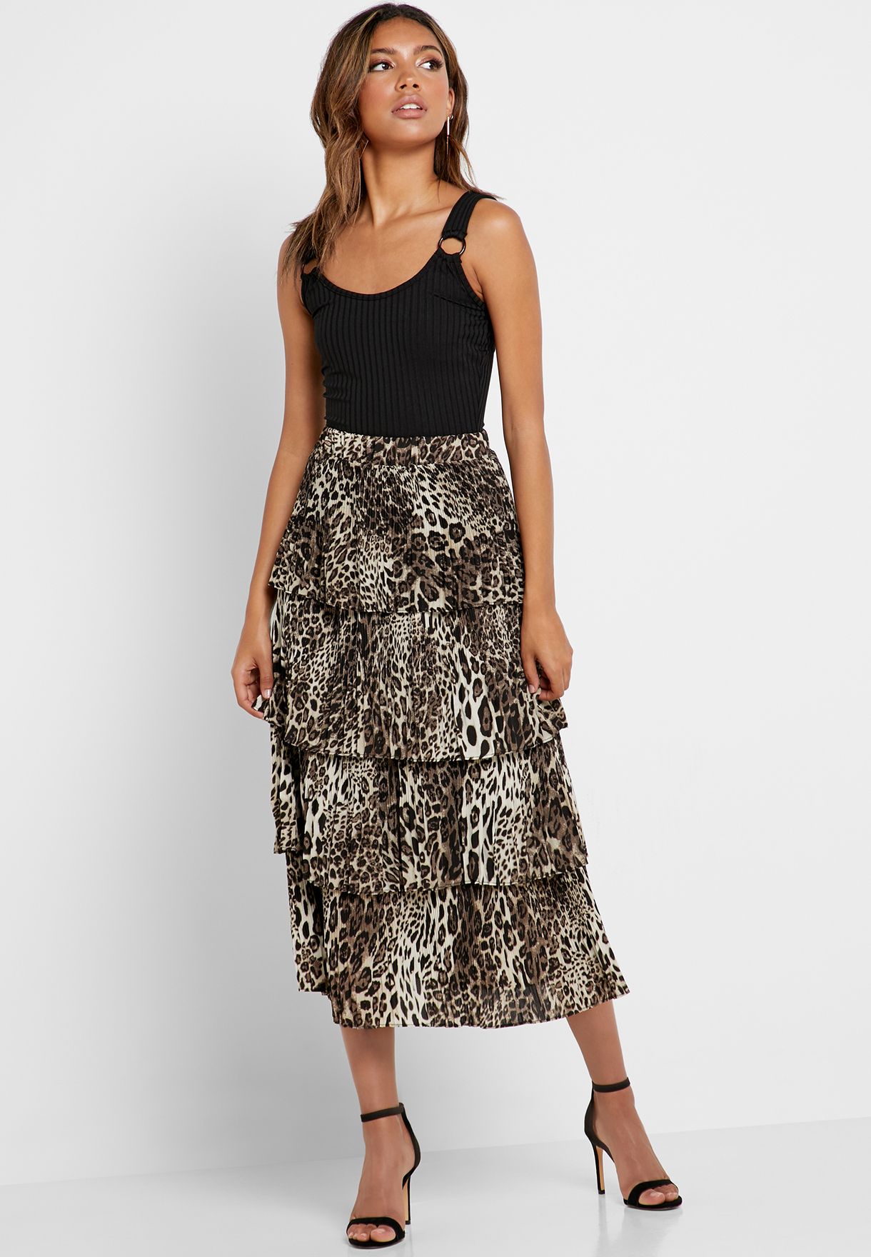 Download Buy Ginger Prints Leopard Print Tiered Midi Skirt For Women In Mena Worldwide 7110