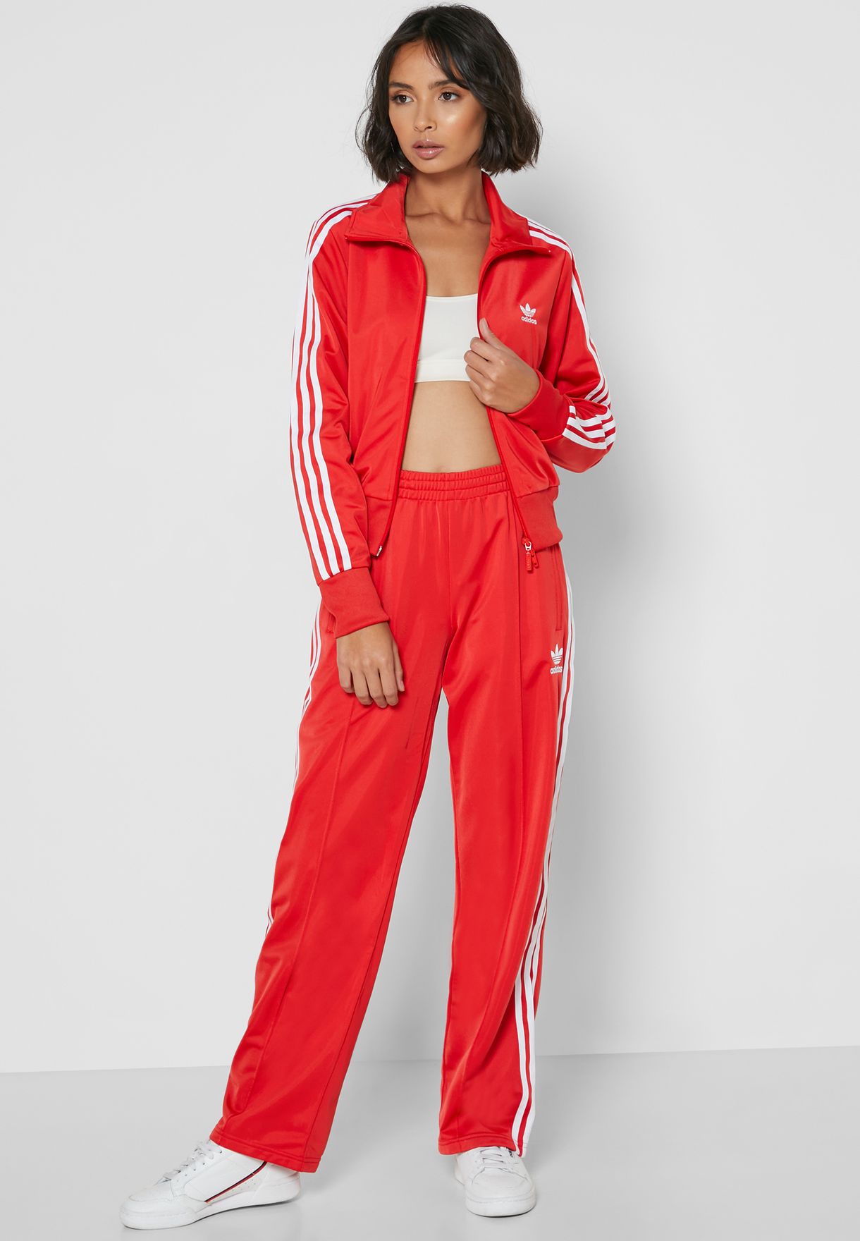red adidas track pants women