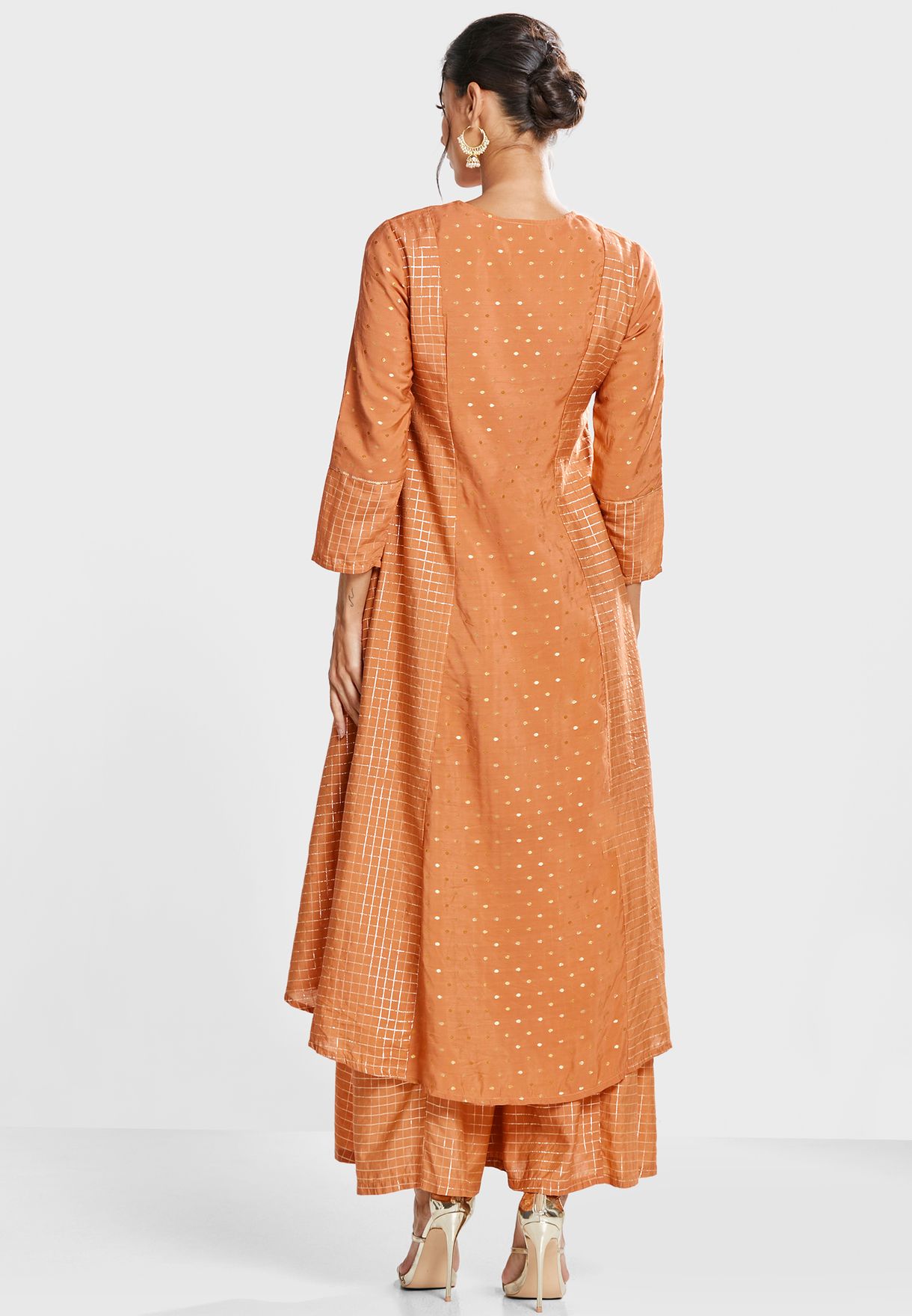 Button Detail High Low Kurta & Palazzo Pants Set