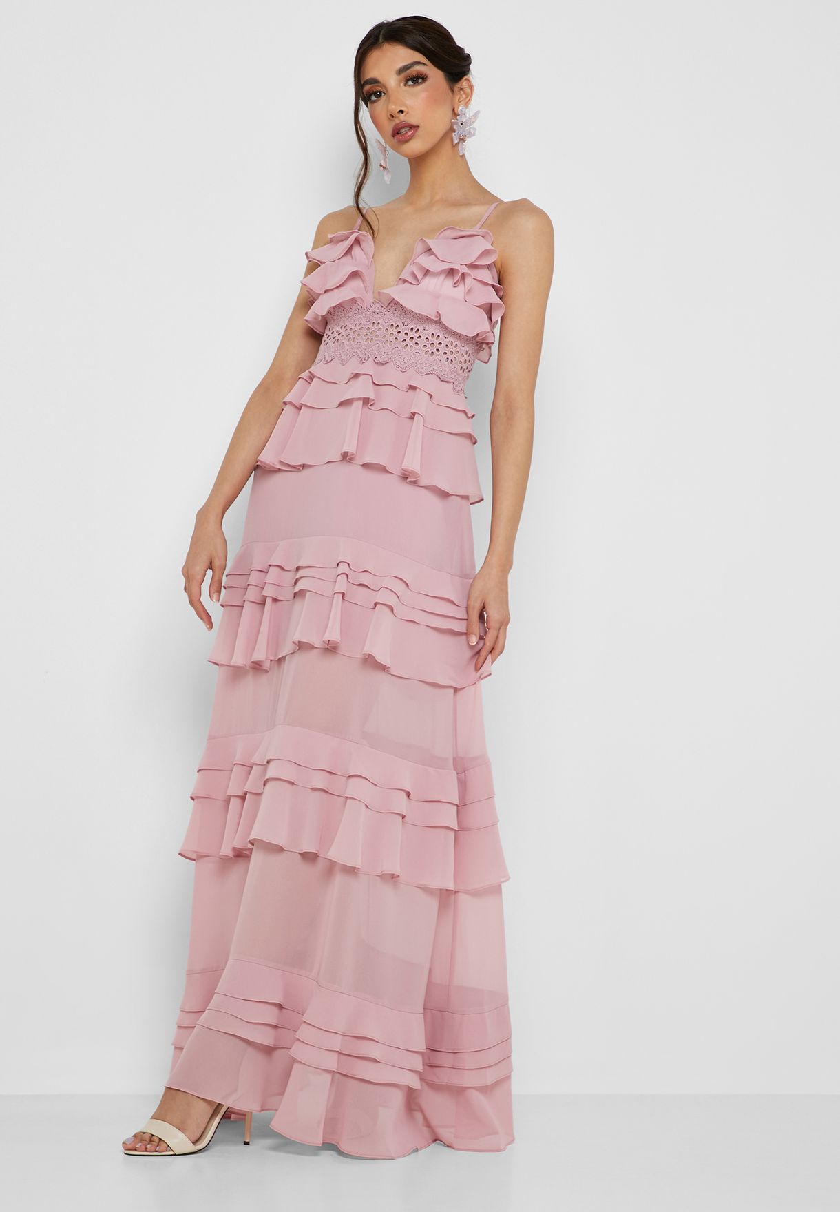 Buy True Decadence pink Layered Ruffle Maxi Dress for Women in Manama ...