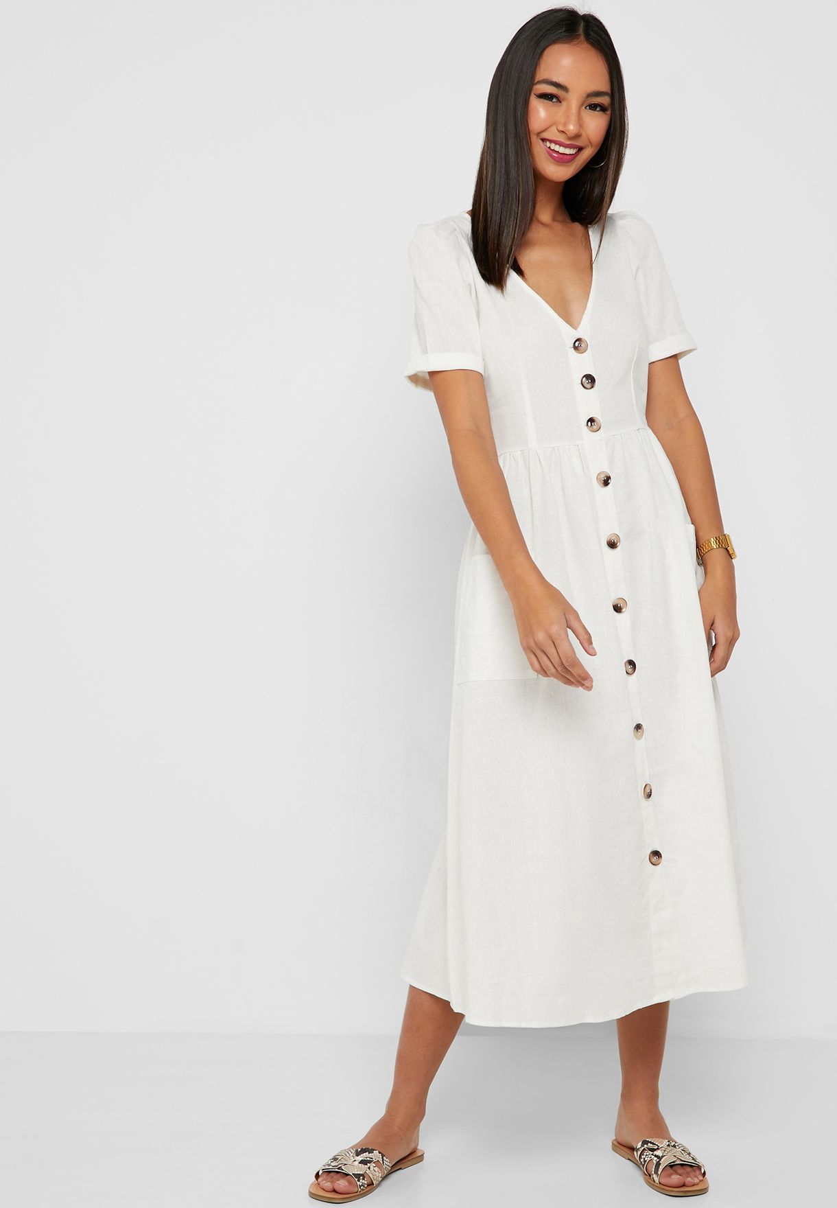 button down white dress