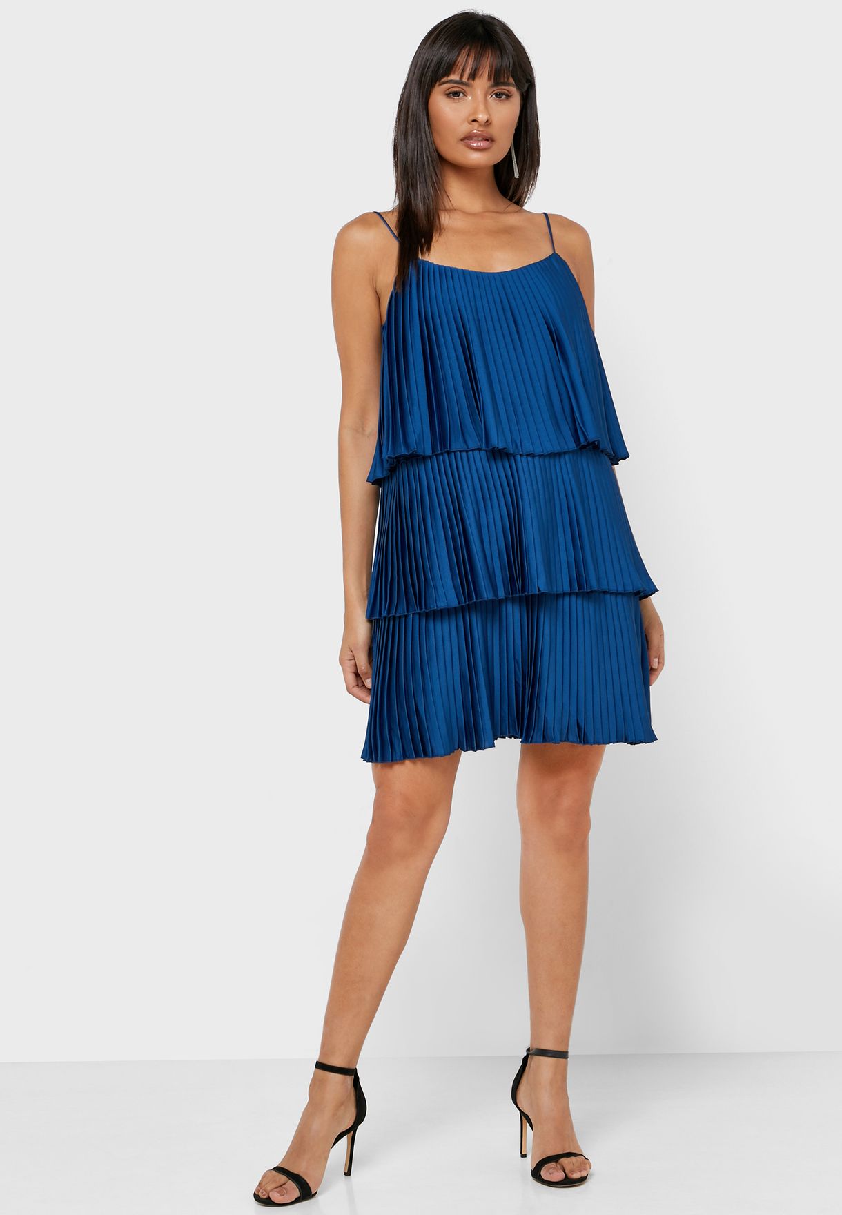 Cami Strap Pleated Layered Dress ...