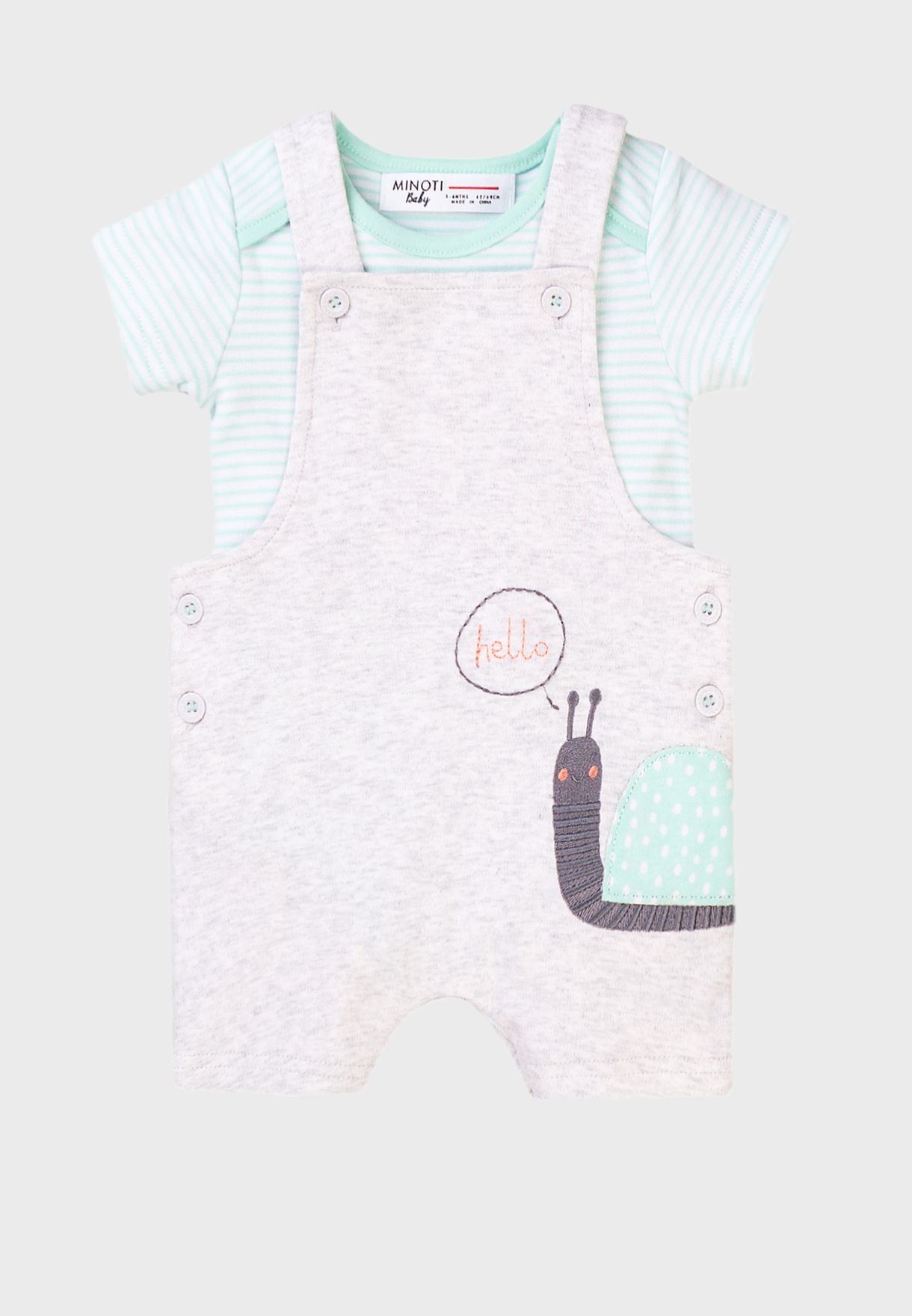 Infant Snail Print Bibshort + Bodysuit