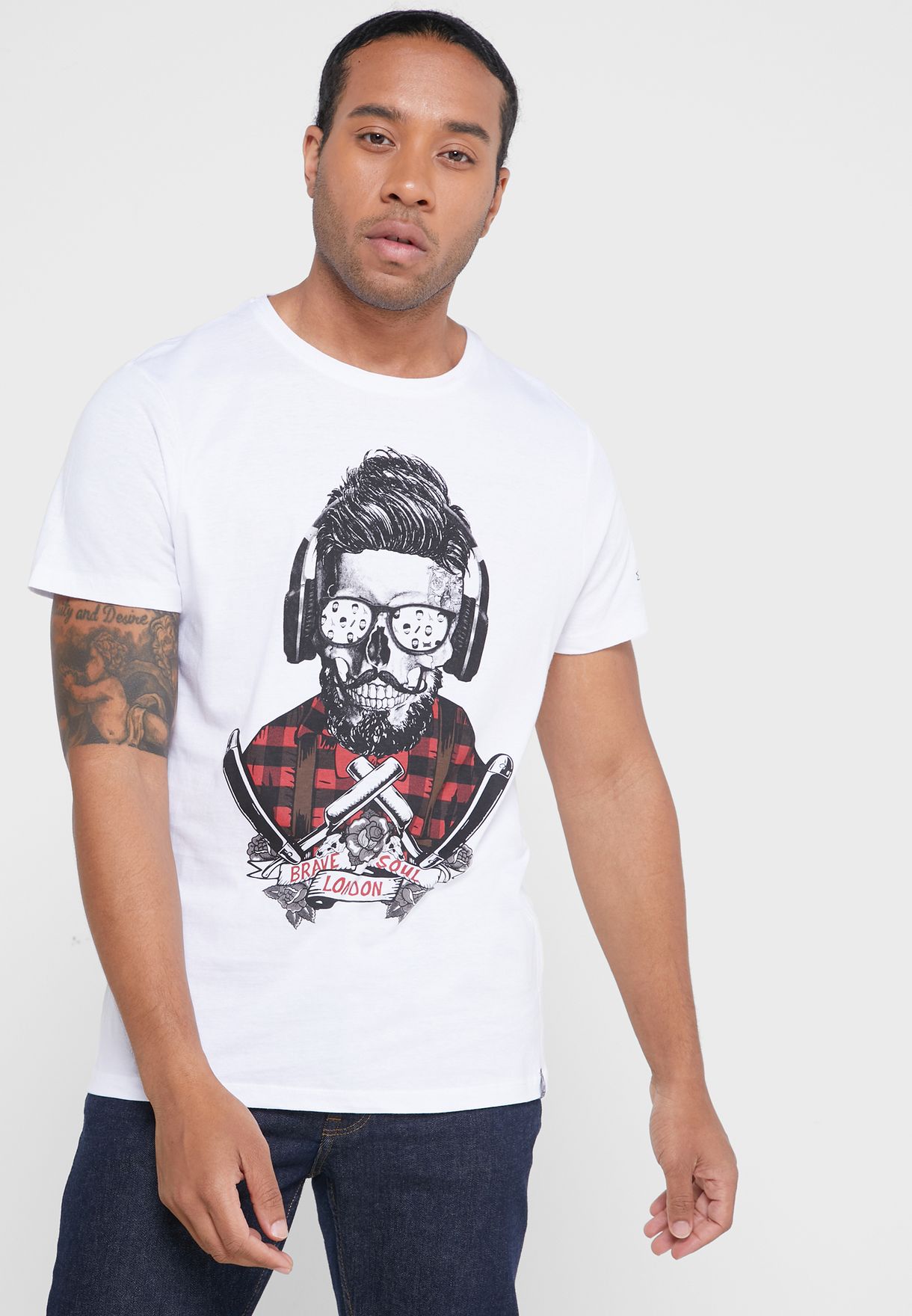 Buy Brave Soul white Printed T-Shirt for Men in Worldwide