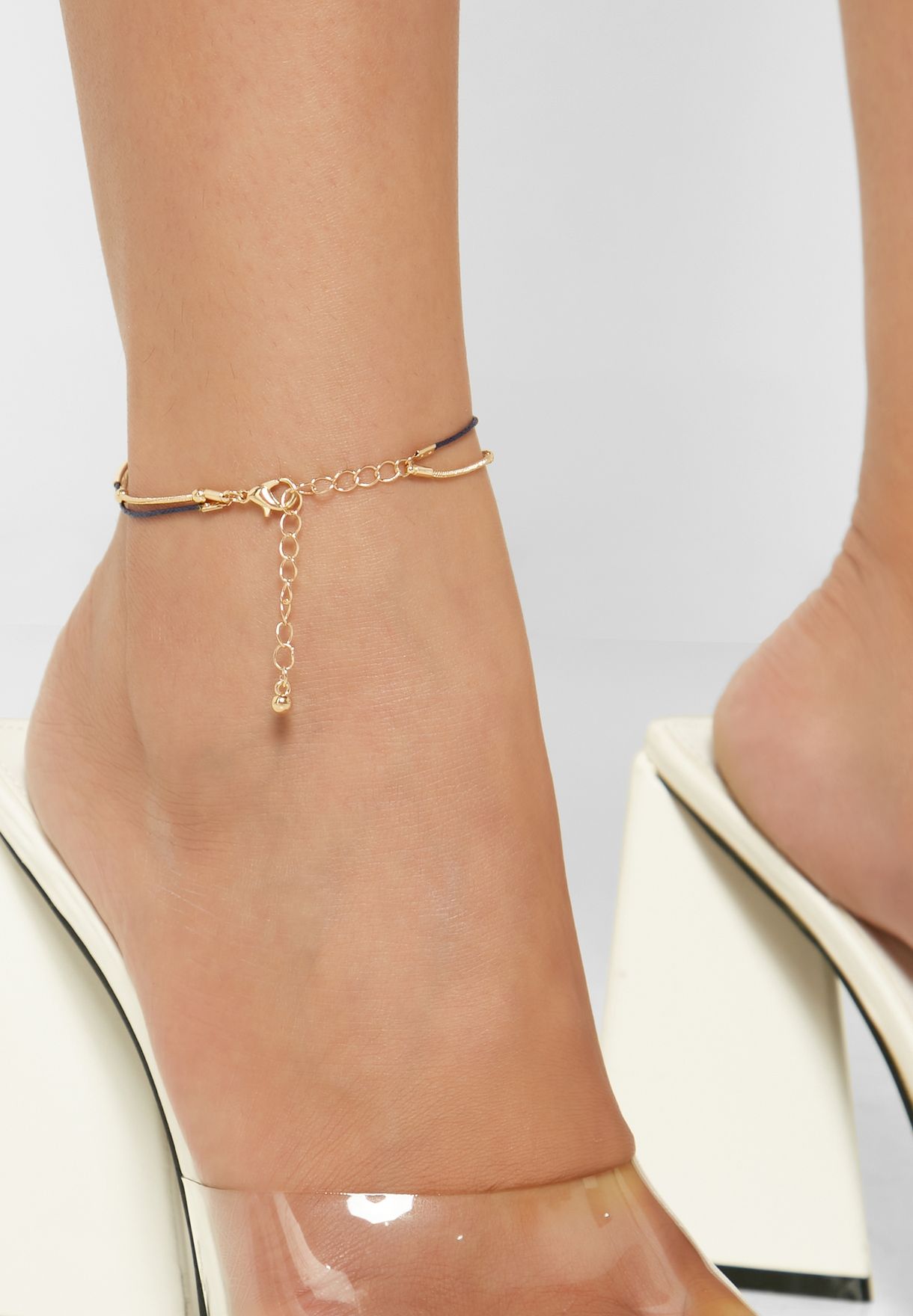 Cord And Chain Layered Anklet