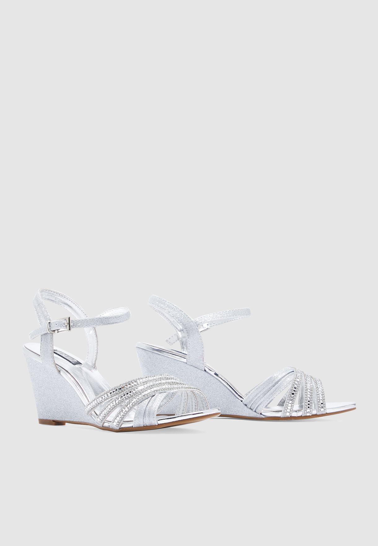 silver diamante wedges