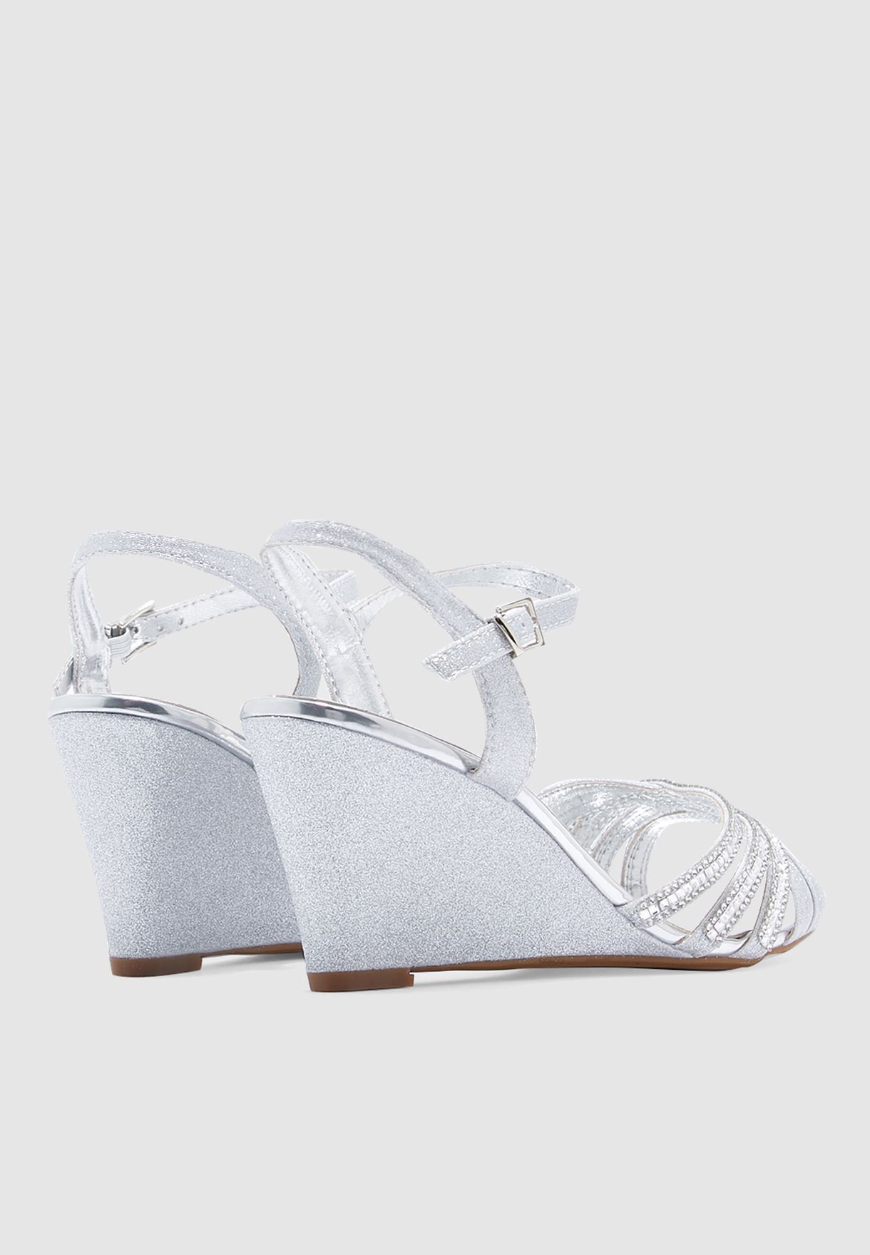 silver diamante wedges