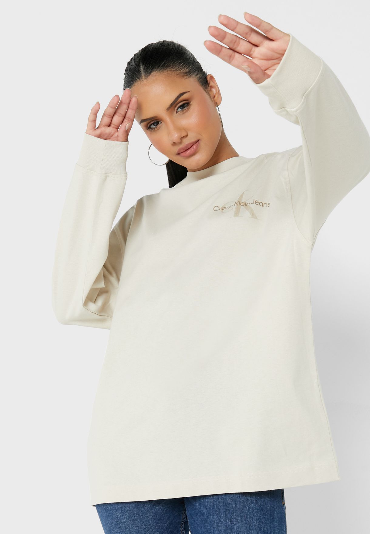 Buy Calvin Klein Jeans beige Oversized Logo T-Shirt for Women in Muscat,  Salalah