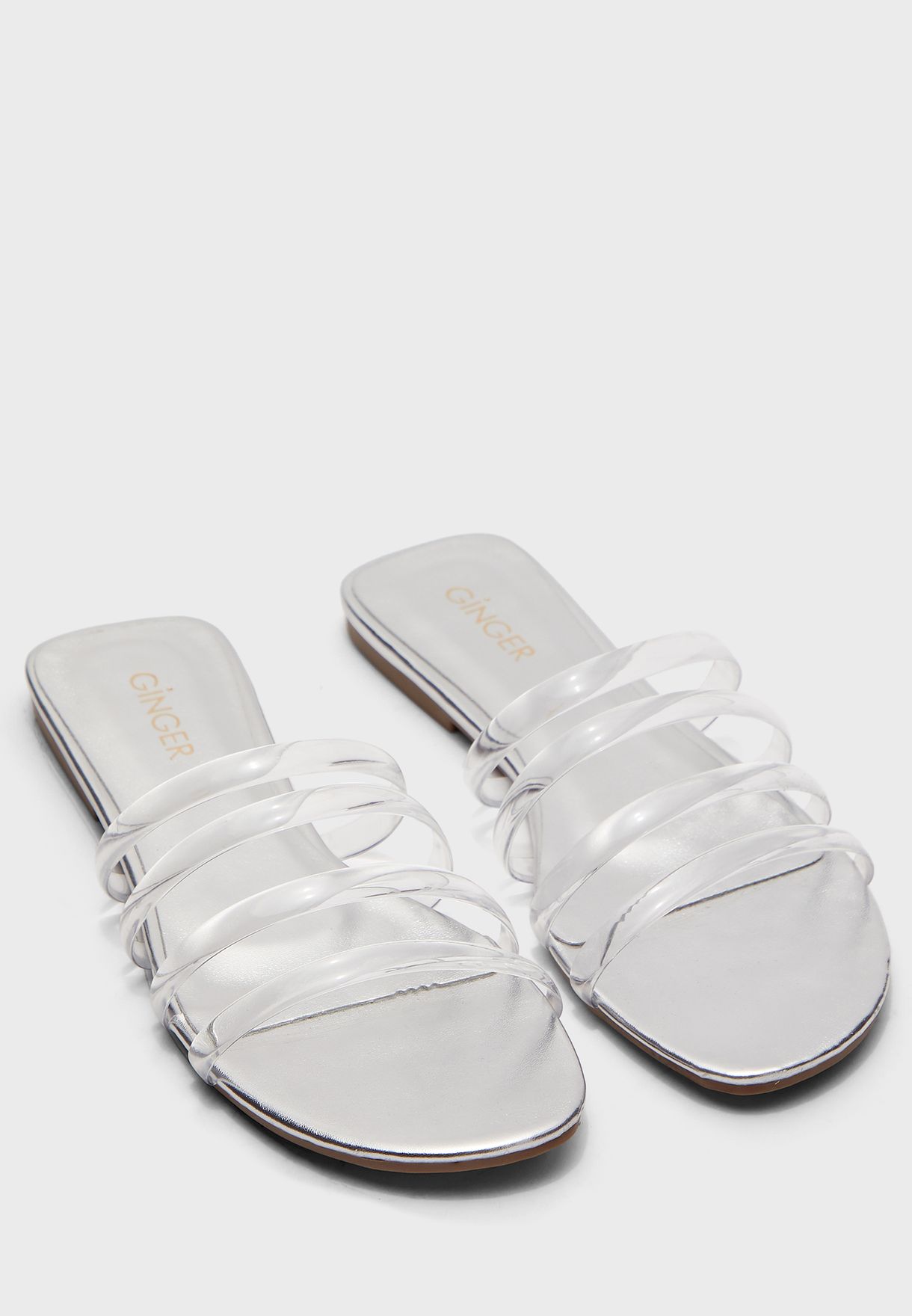 Ginger silver Clear Strap Flat Sandals 
