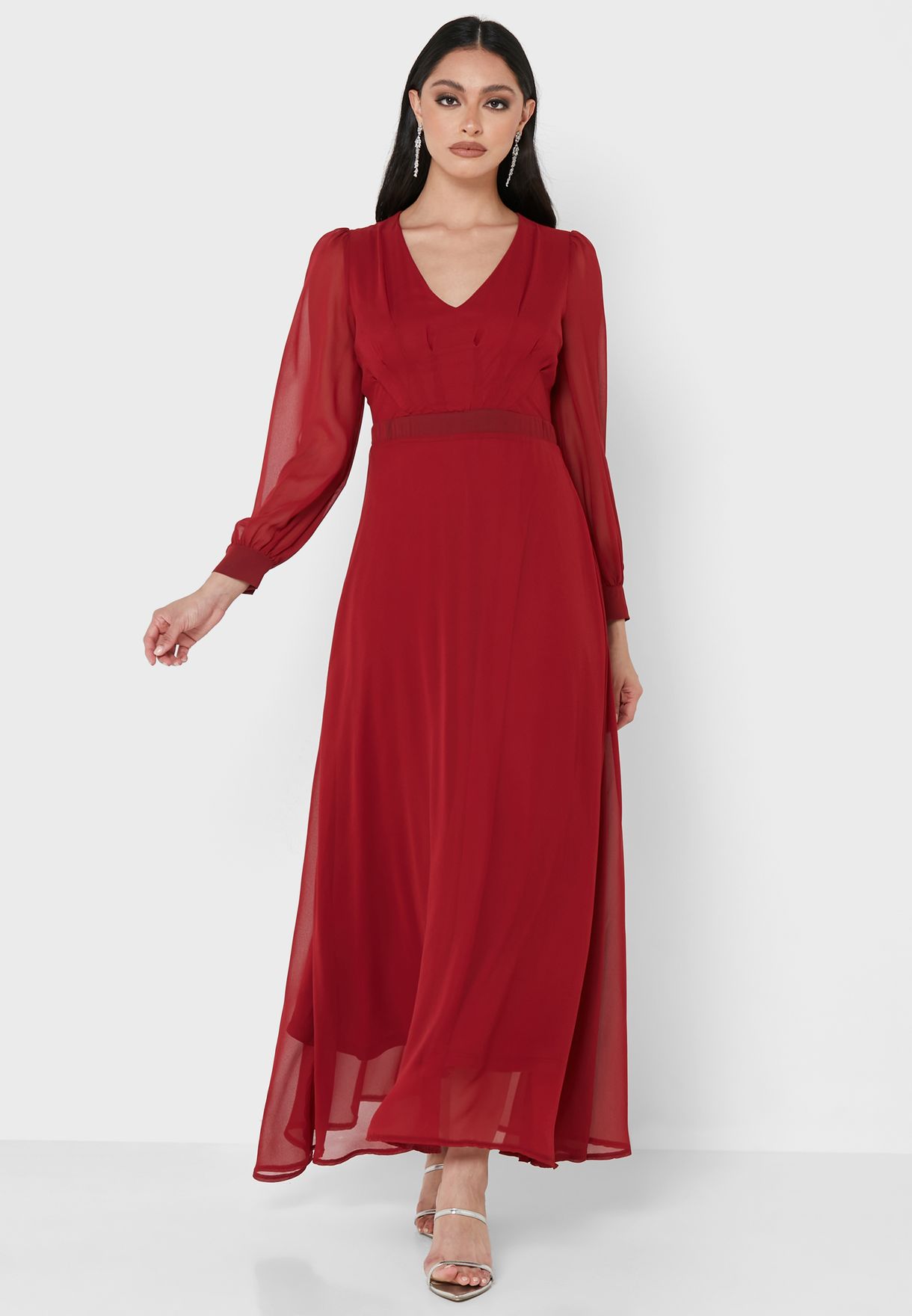 Buy Khizana red Sheer Sleeve Fit & Flare Dress for Women in Dubai, Abu ...