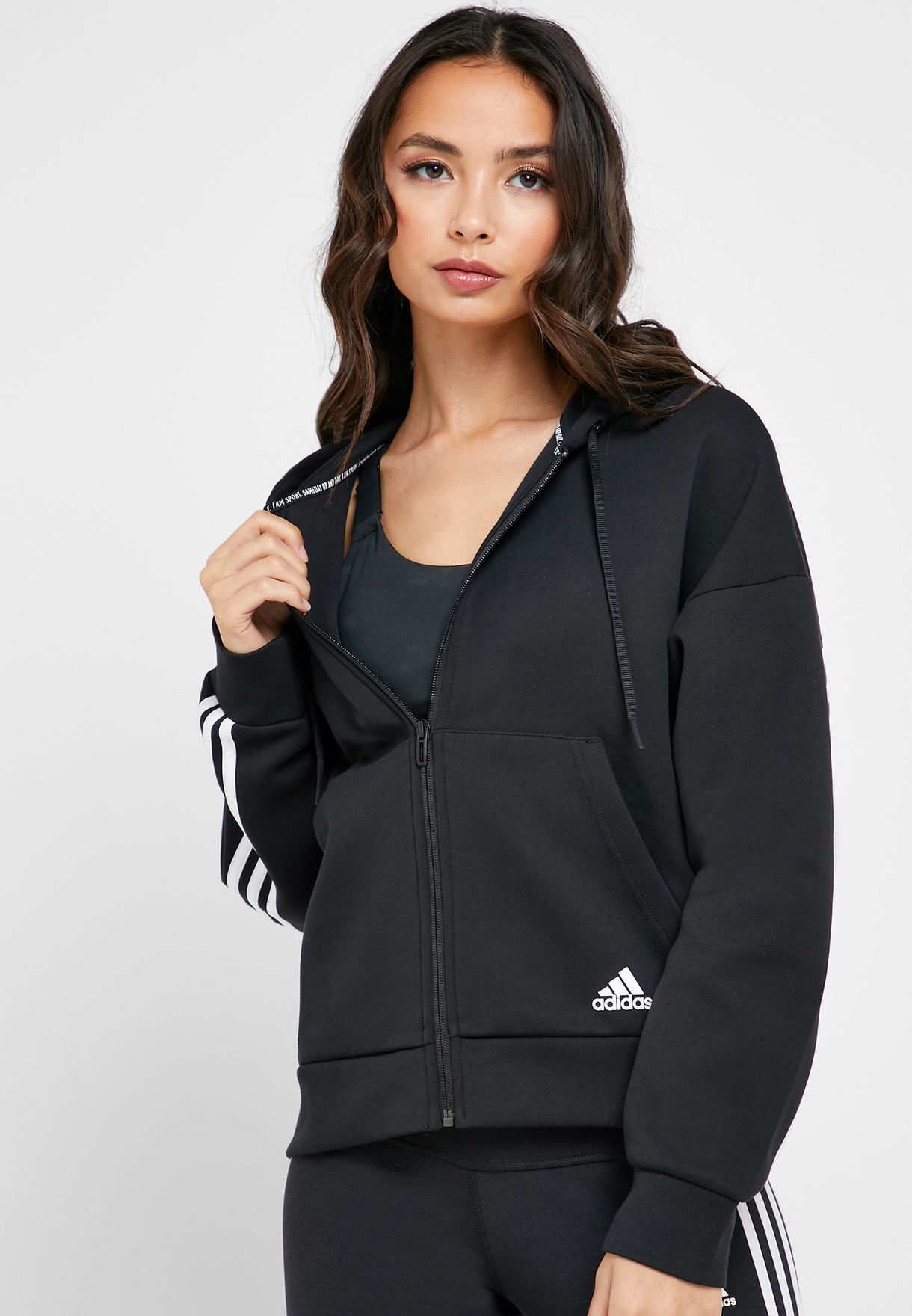 adidas black 3 stripe hoodie women's