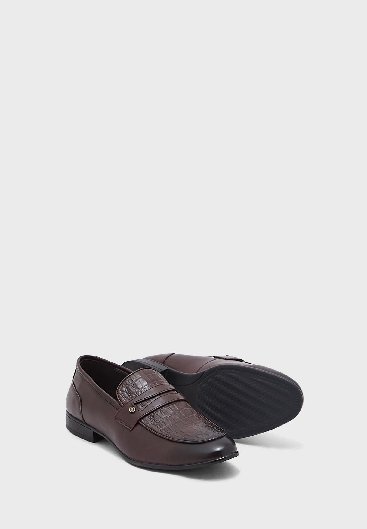 Faux Leather Croc Emboss Formal Slip Ons