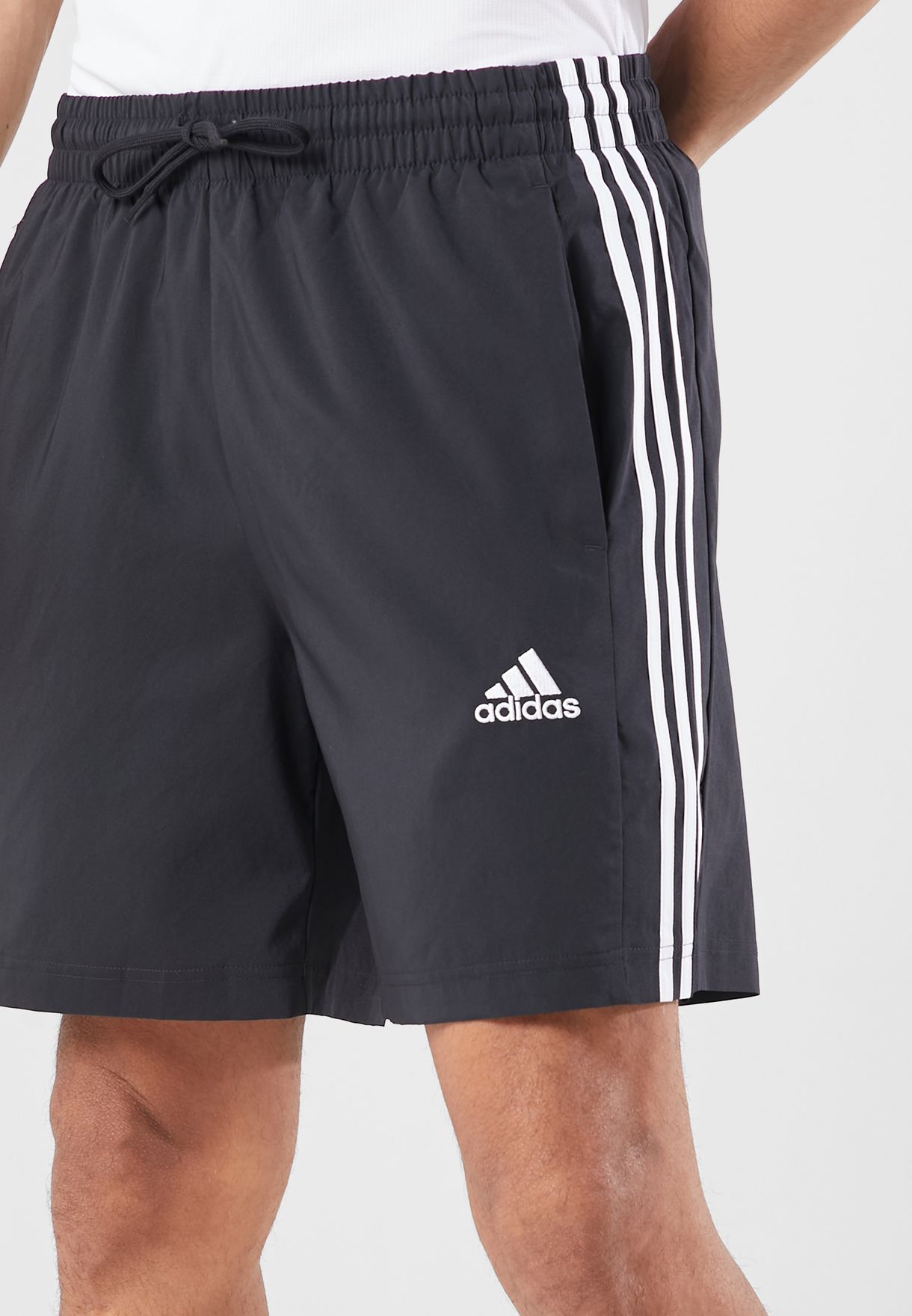 Buy adidas black 3 Stripe Aeroready Essential Chelsea Shorts for Men in ...