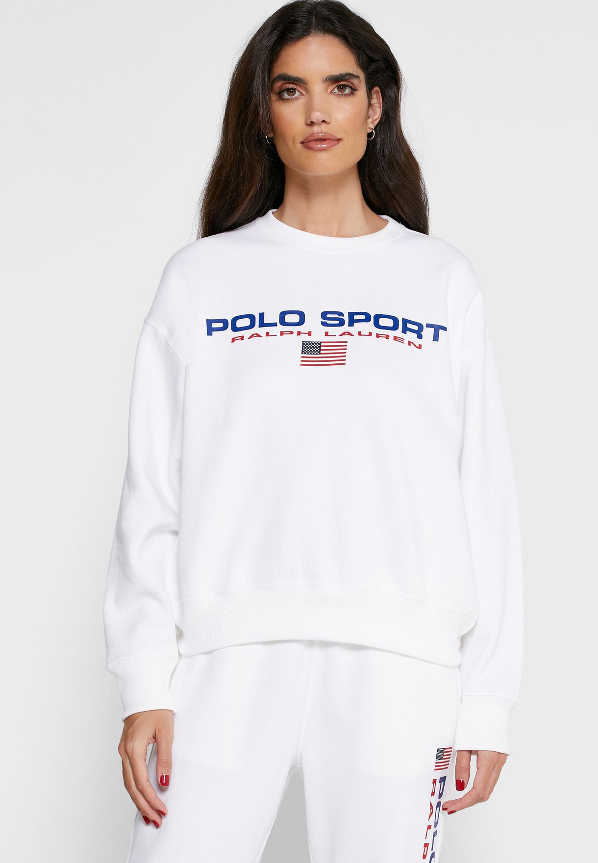 Buy Polo Ralph Lauren white Logo Ribbed Trim Sweatshirt for Women in MENA,  Worldwide