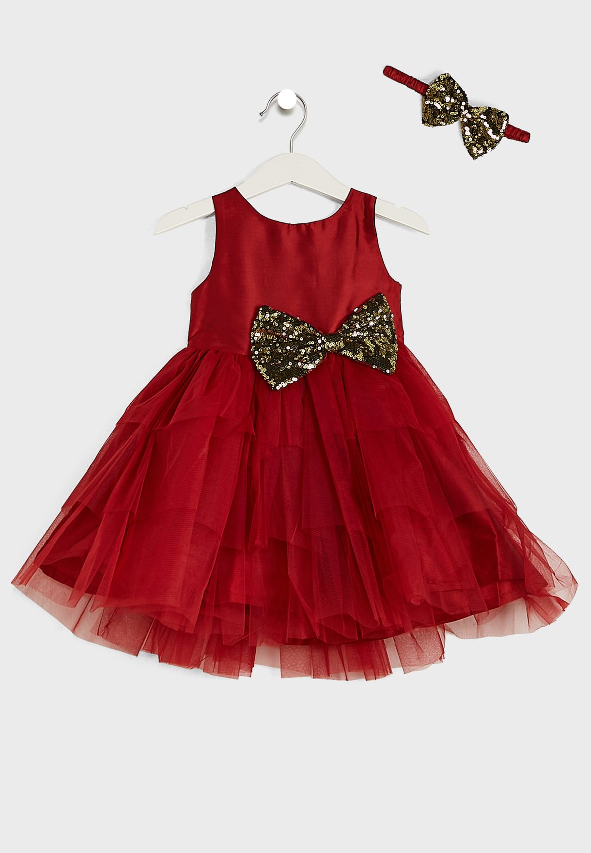 Girls Evening Wear Layered Dress With Bow Detailing On Waist