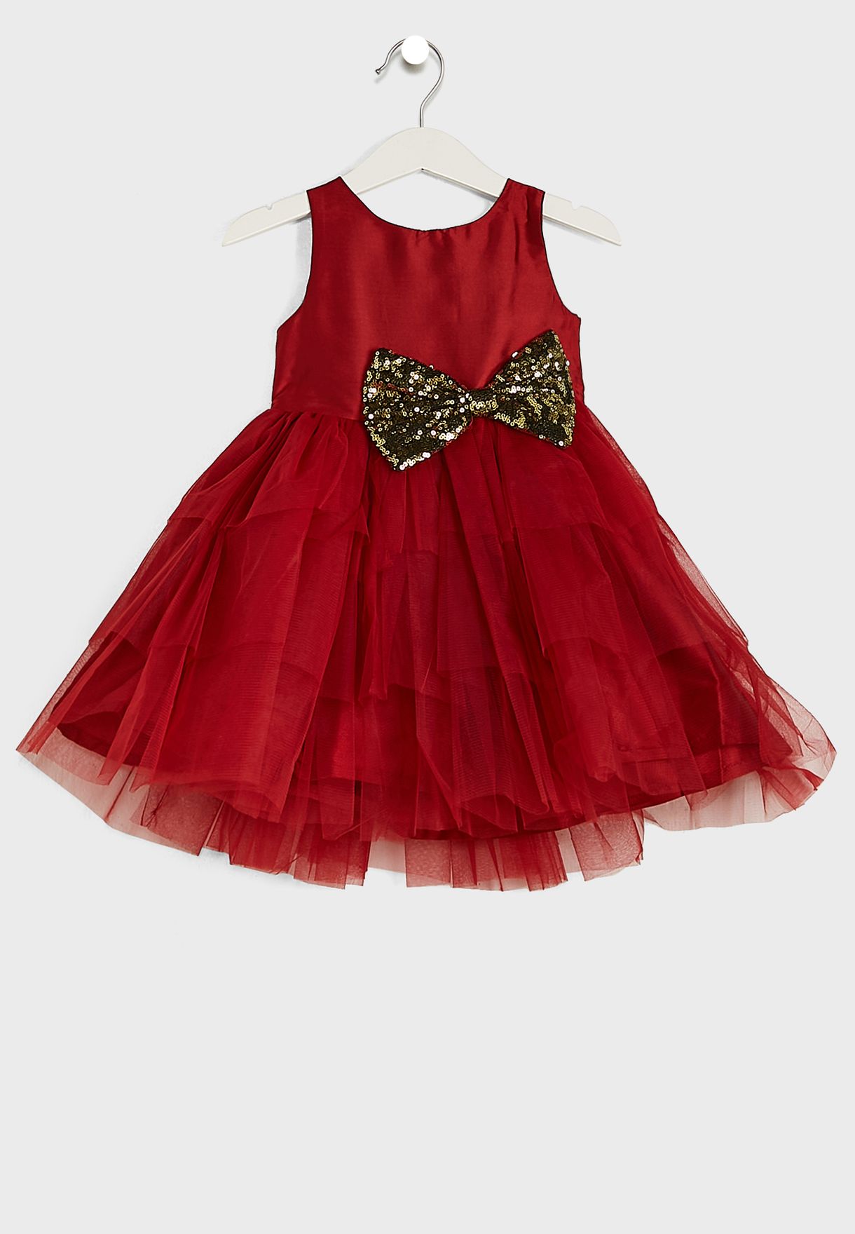 Girls Evening Wear Layered Dress With Bow Detailing On Waist
