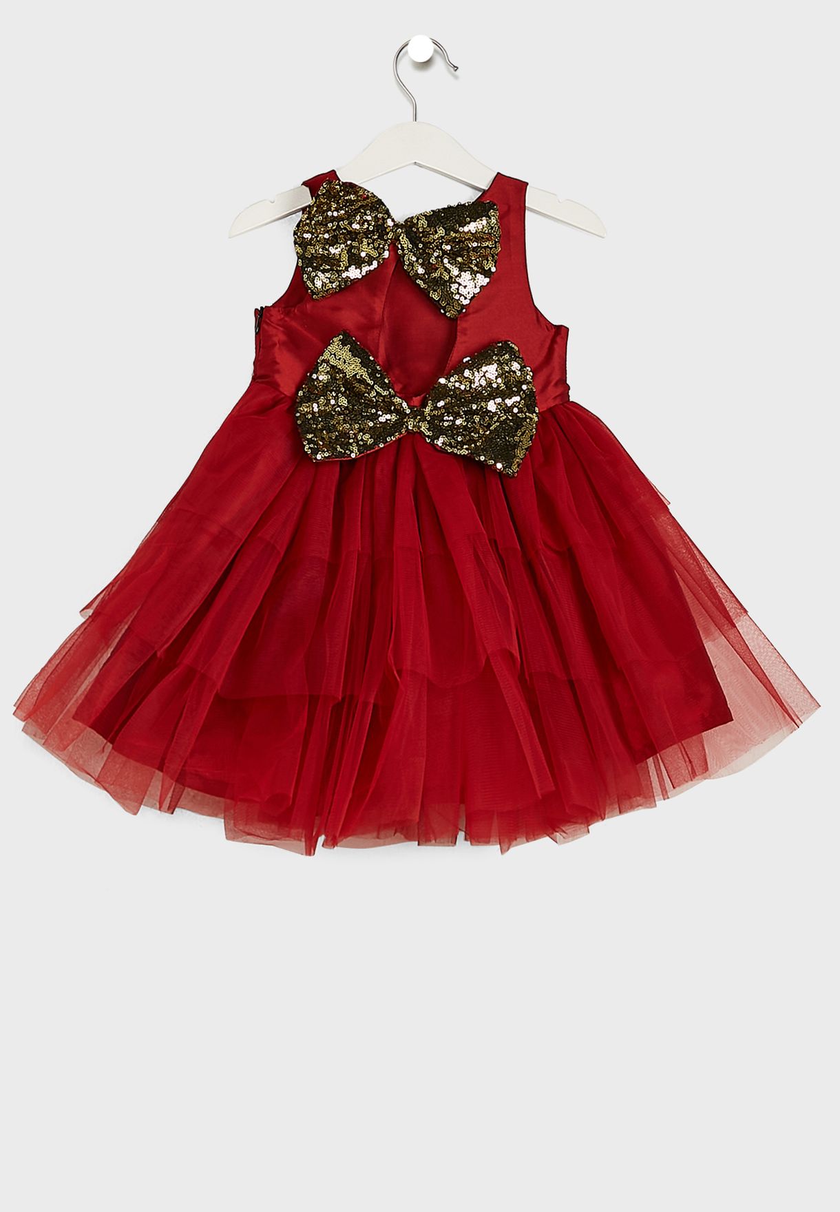 Girls Evening Wear Layered Dress With Bow Detailing On Waist