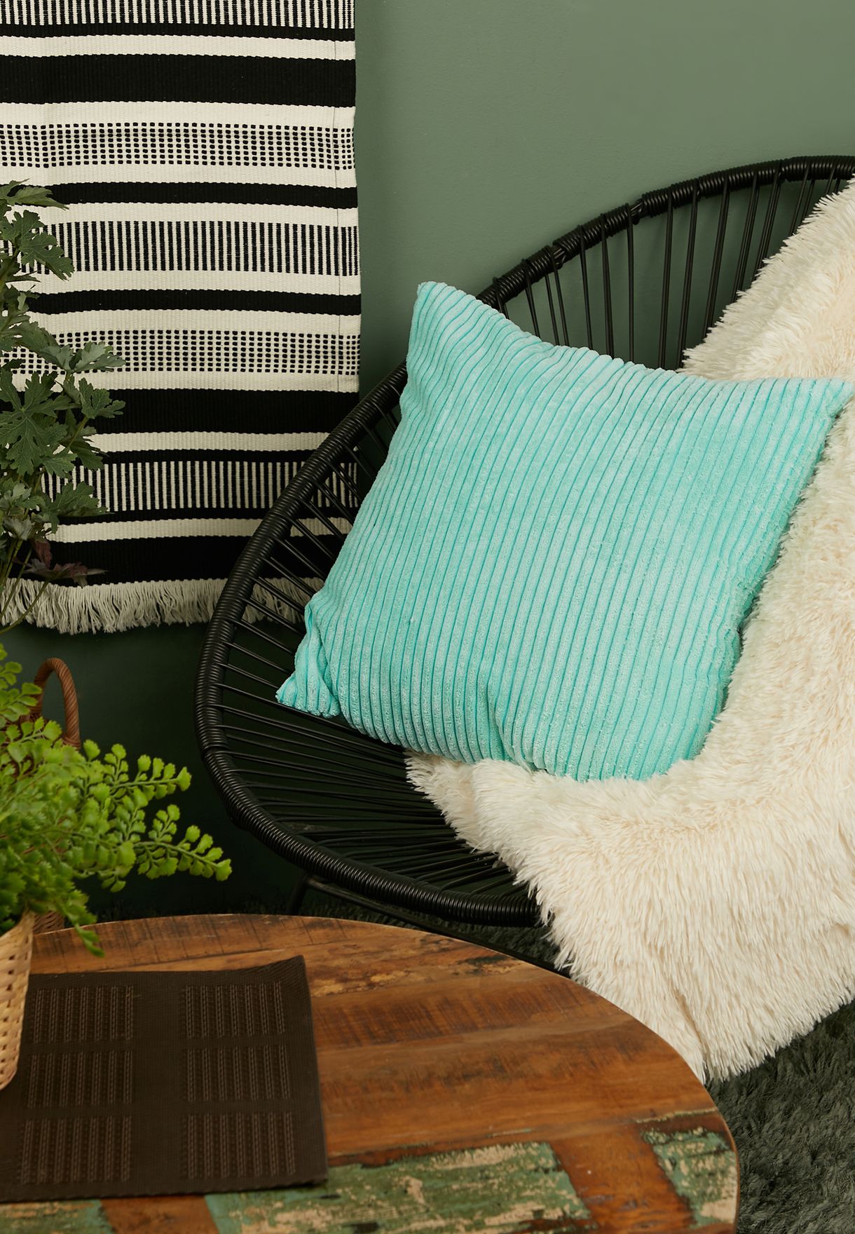 Turquoise Ribbed Cushion With Insert 45X45Cm