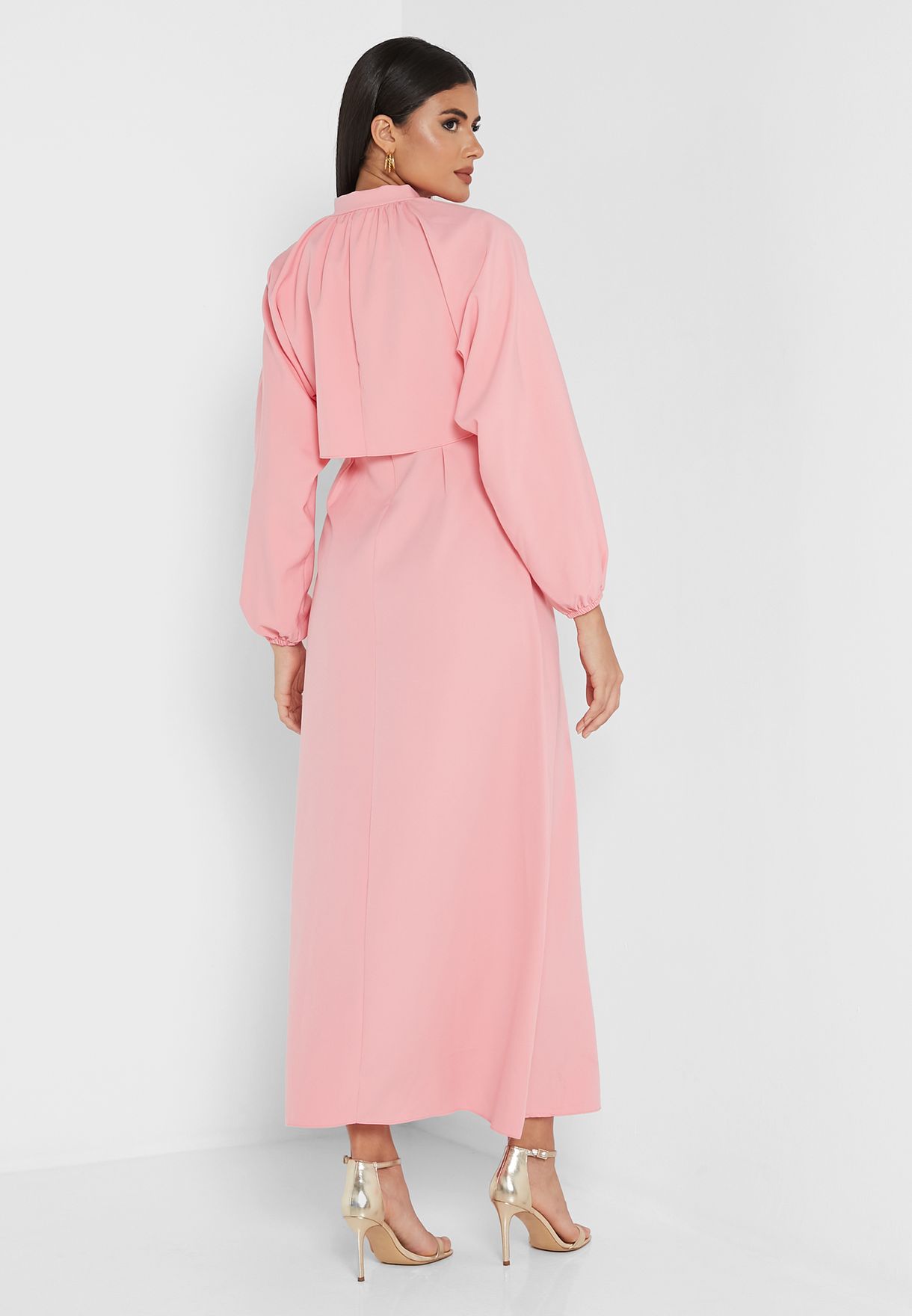 Buy Anotah pink Puff Sleeve Tie Neck Dress for Women in Dubai, Abu Dhabi