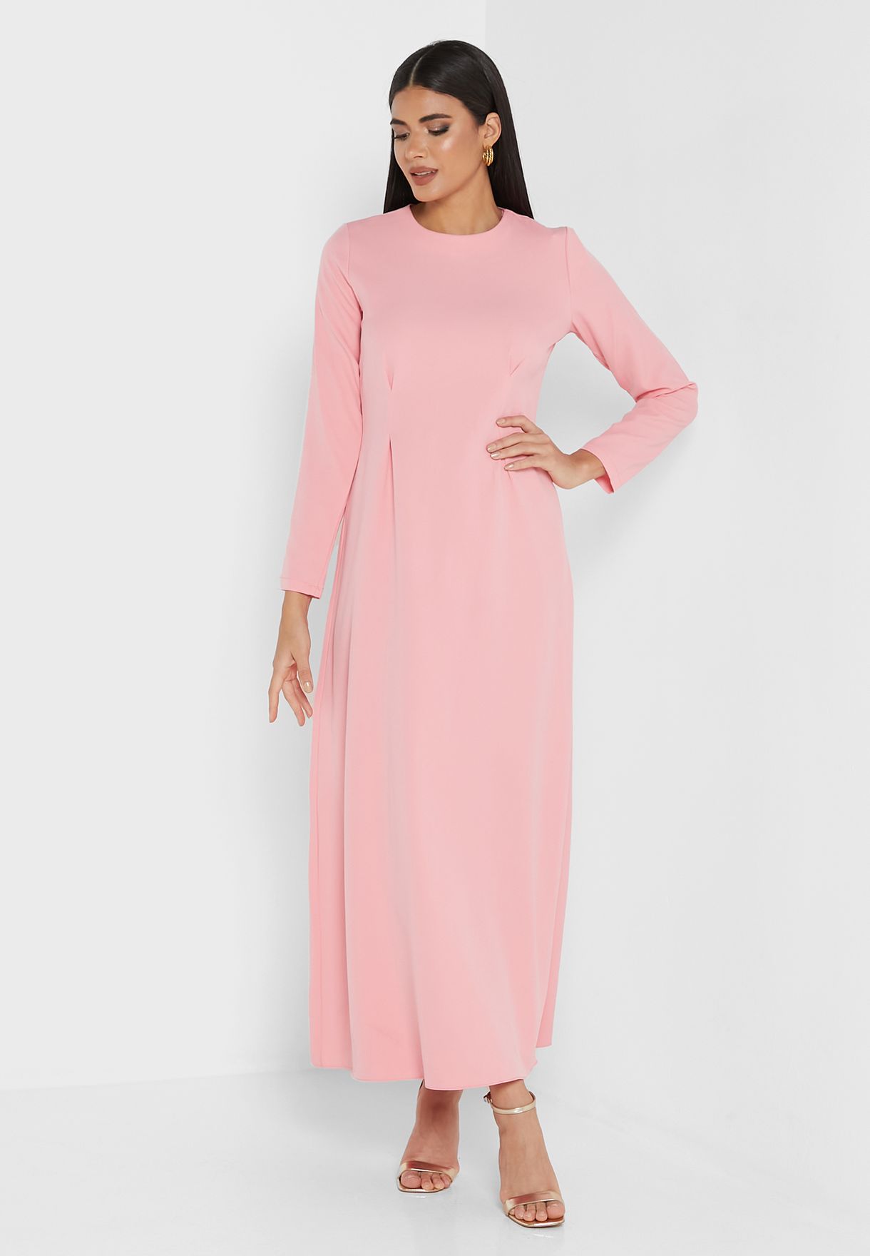 Buy Anotah pink Puff Sleeve Tie Neck Dress for Women in Dubai, Abu Dhabi