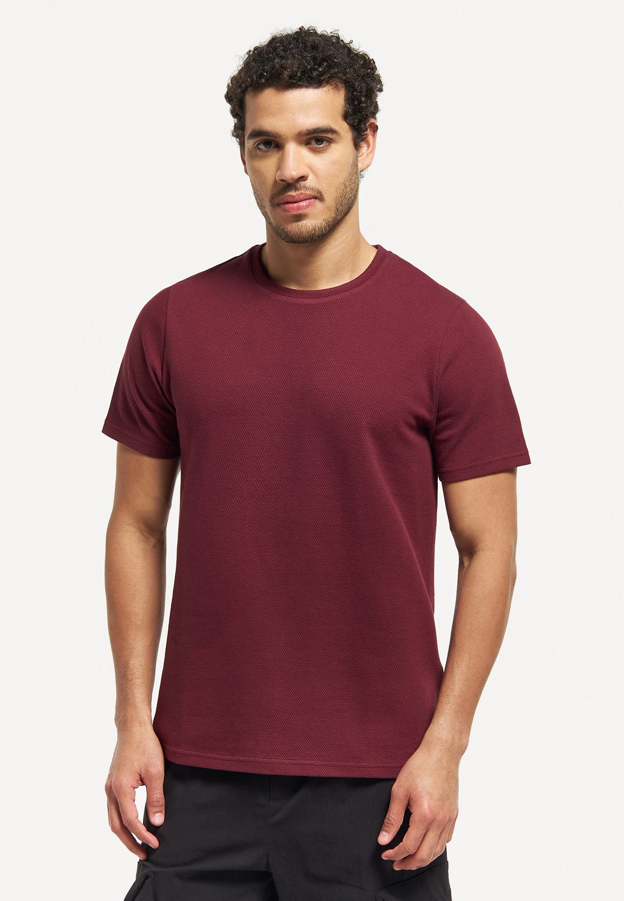 Buy Iconic red Popcorn Textured Crew Neck T-Shirt for Men in MENA ...