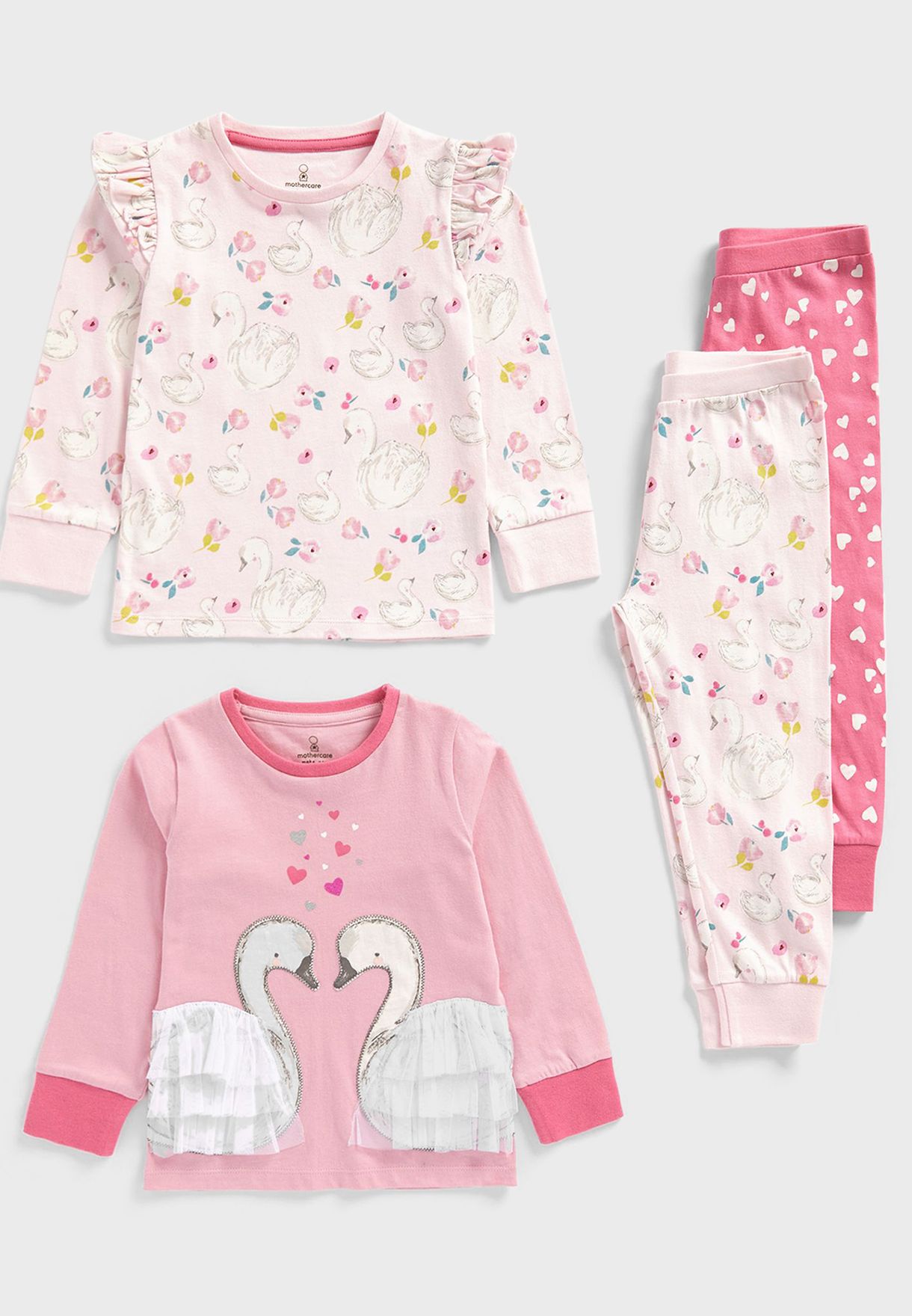 Kids 2 Pack Swan Heart Print Pyjama Set
