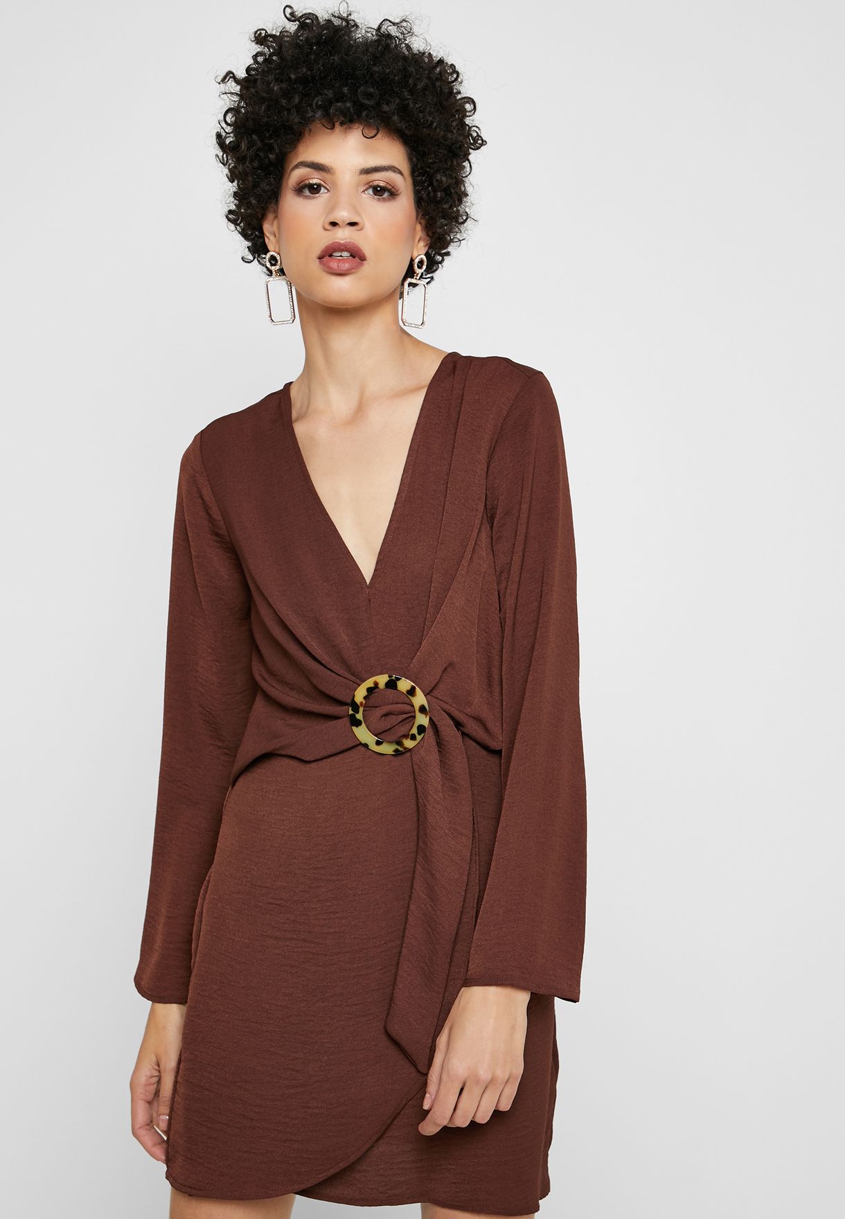 Buy Topshop brown Ring Detail Wrap Dress for Women in MENA, Worldwide