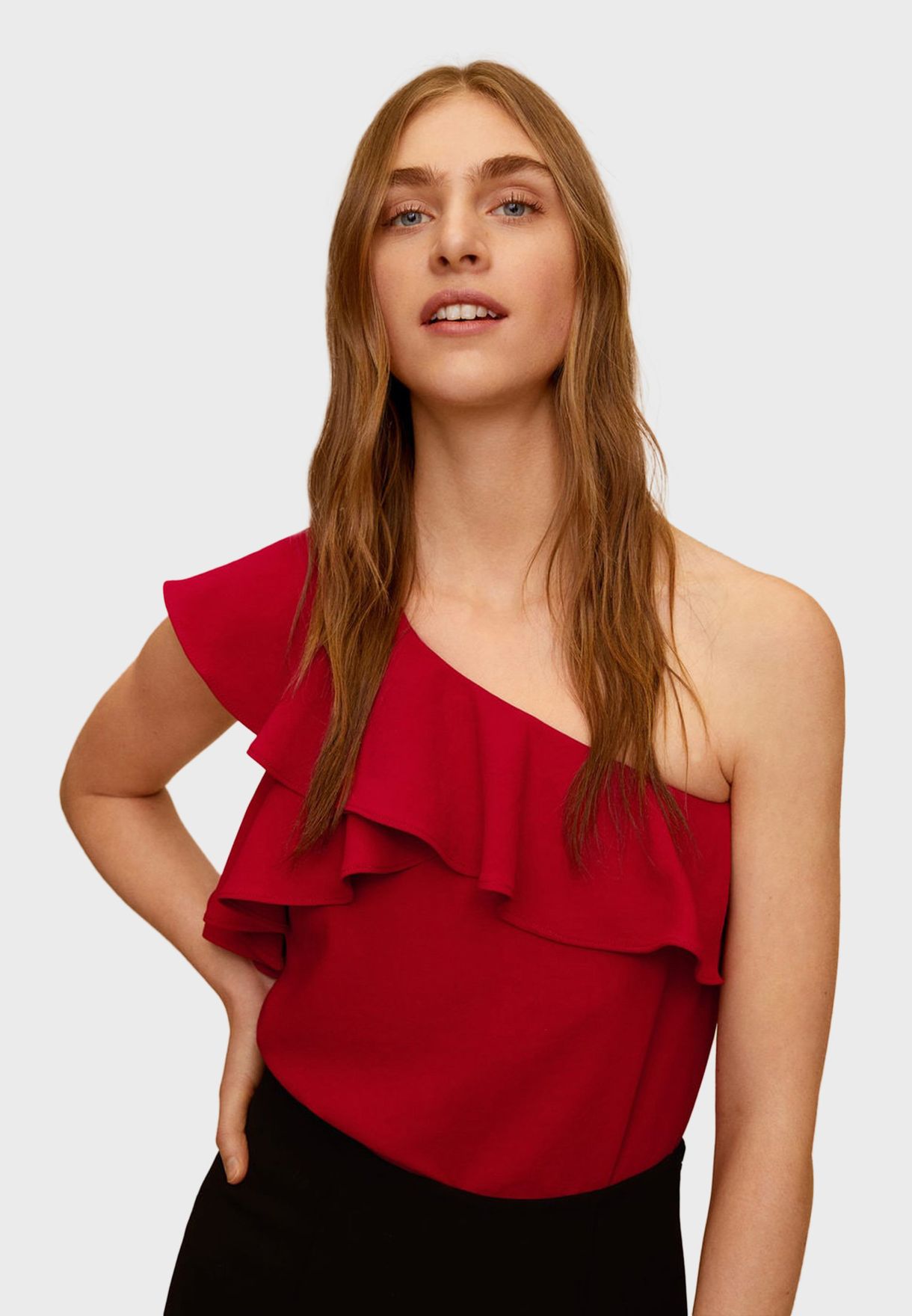 red ruffle top