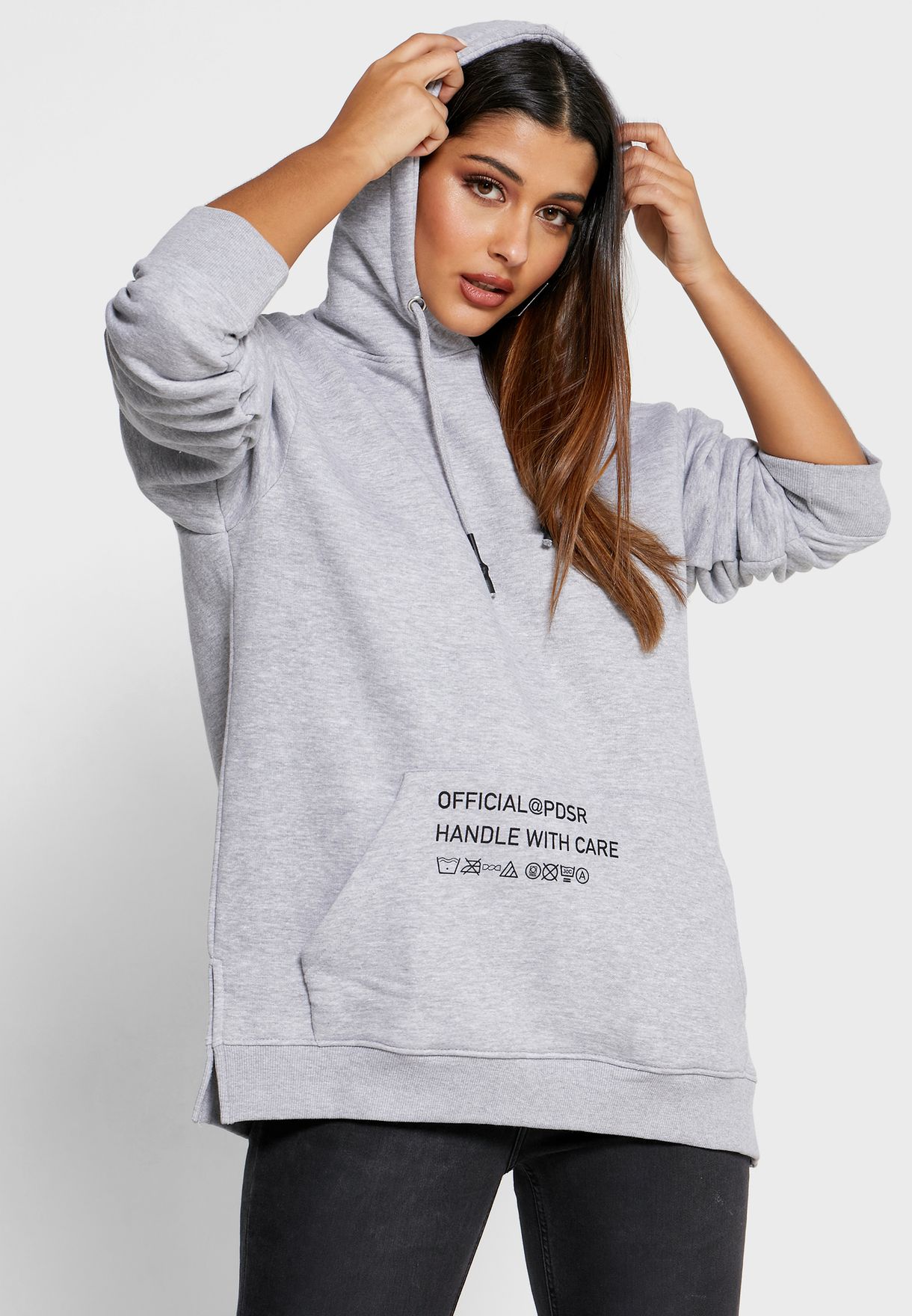 grey slogan hoodie