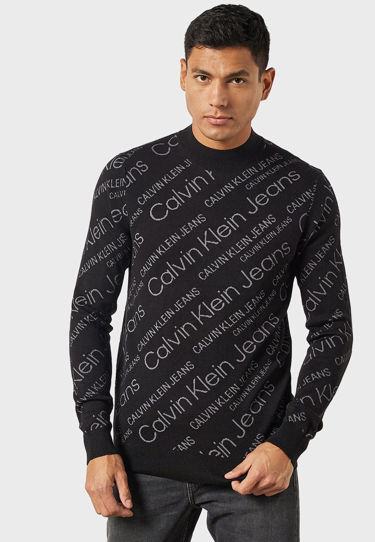 Buy Calvin Klein Jeans black Logo Crew Neck Sweater for Men in Riyadh,  Jeddah